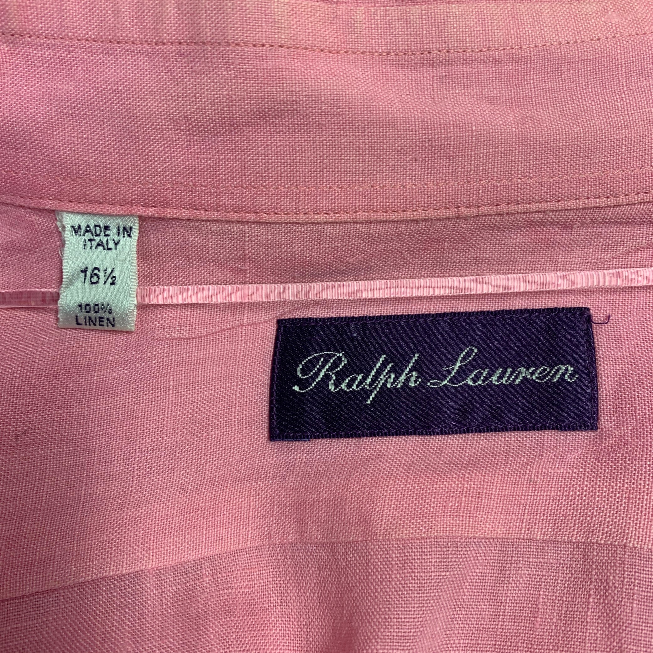 RALPH LAUREN Size L Pink Linen One pocket Long Sleeve Shirt - Image 5
