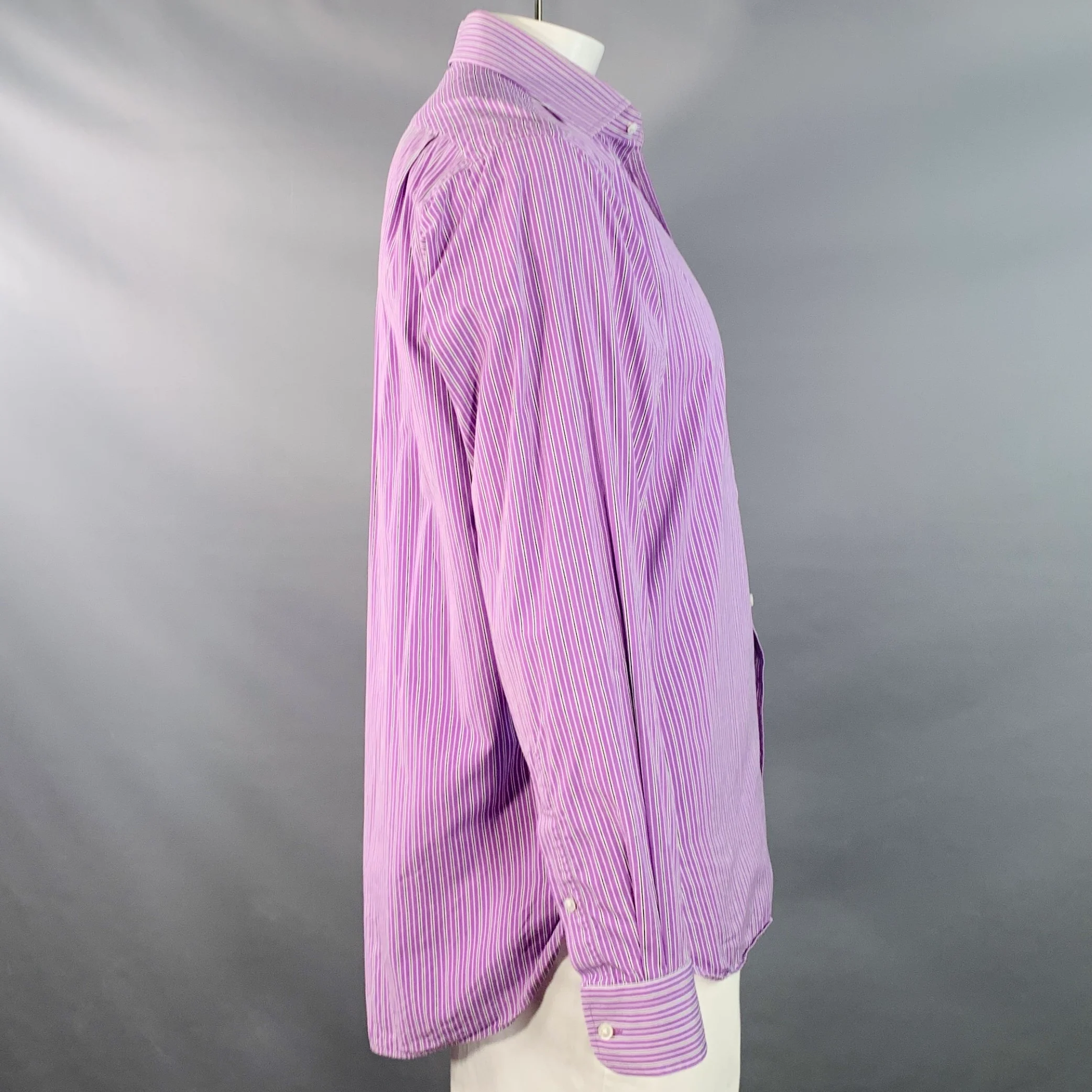 RALPH LAUREN Size L Purple Black White Stripe Cotton Long Sleeve Shirt - Image 3