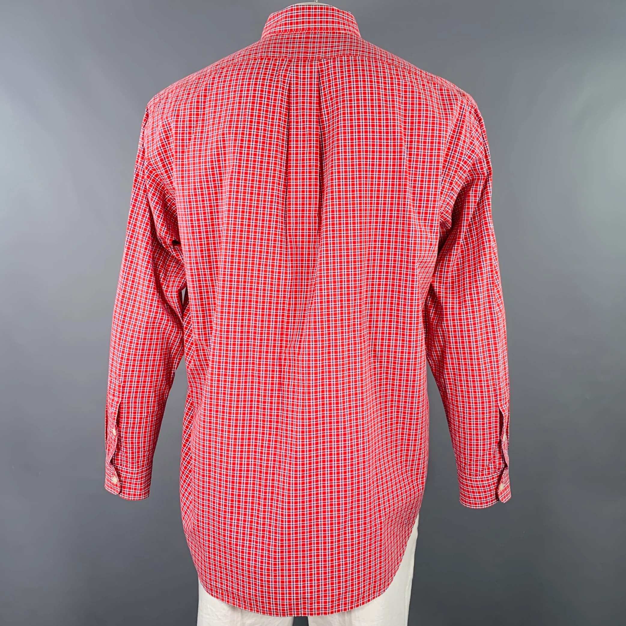 RALPH LAUREN Size L Red Blue Window Pane Cotton Button Down Long Sleeve Shirt - Image 3