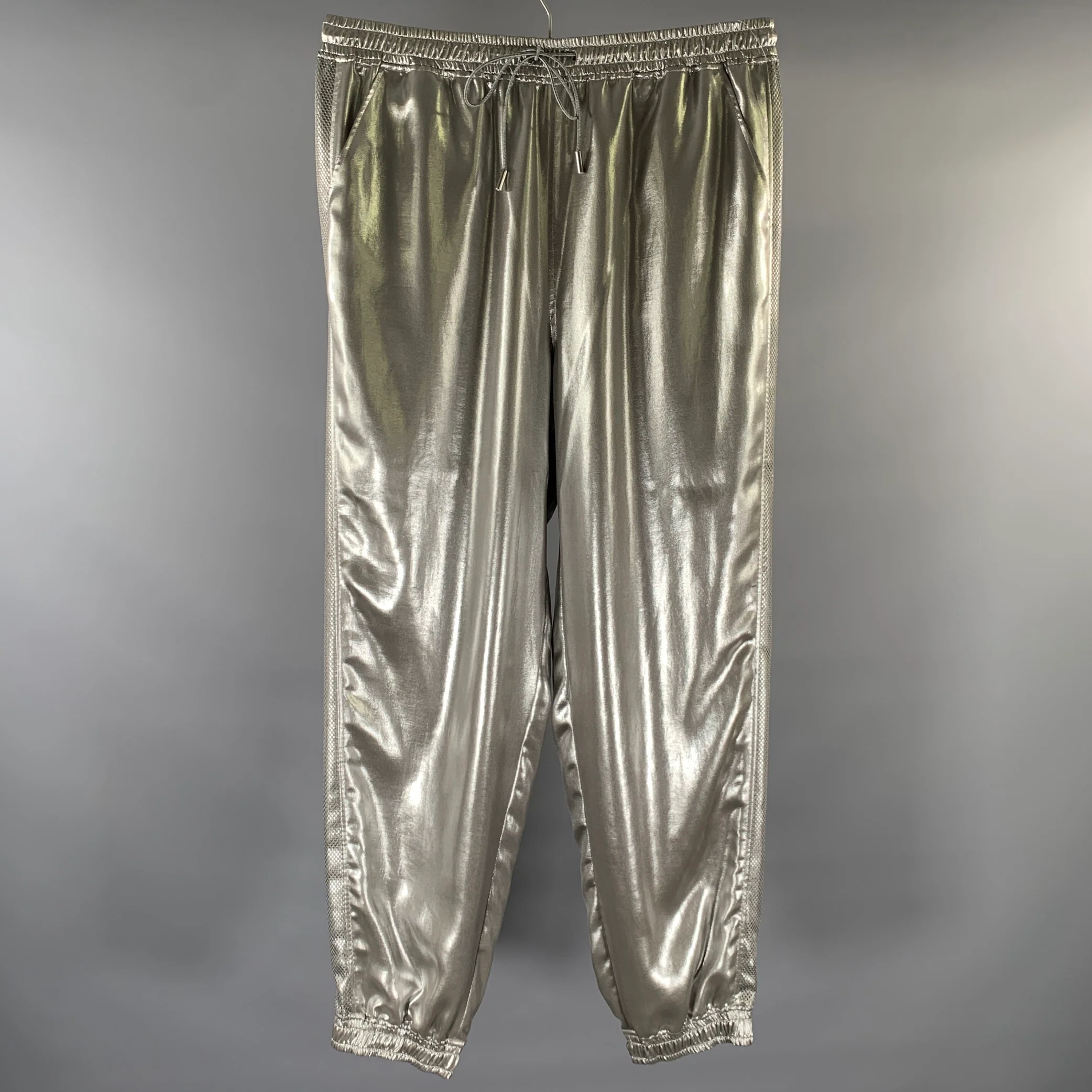 RALPH LAUREN Size L Silver Satin Joggers Casual Pants