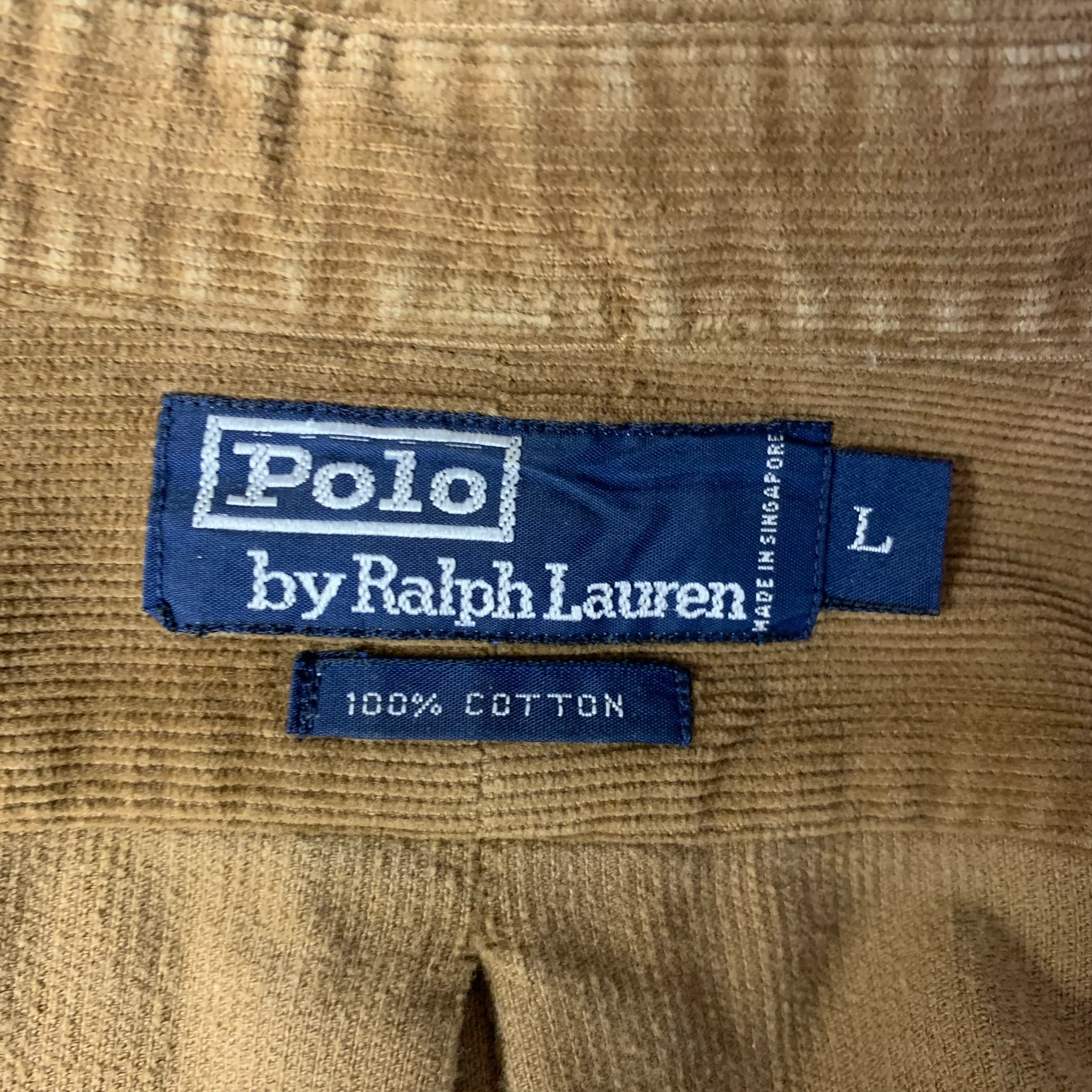 RALPH LAUREN Size L Tan Camel Corduroy Cotton Patch Pockets Long Sleeve Shirt - Image 4