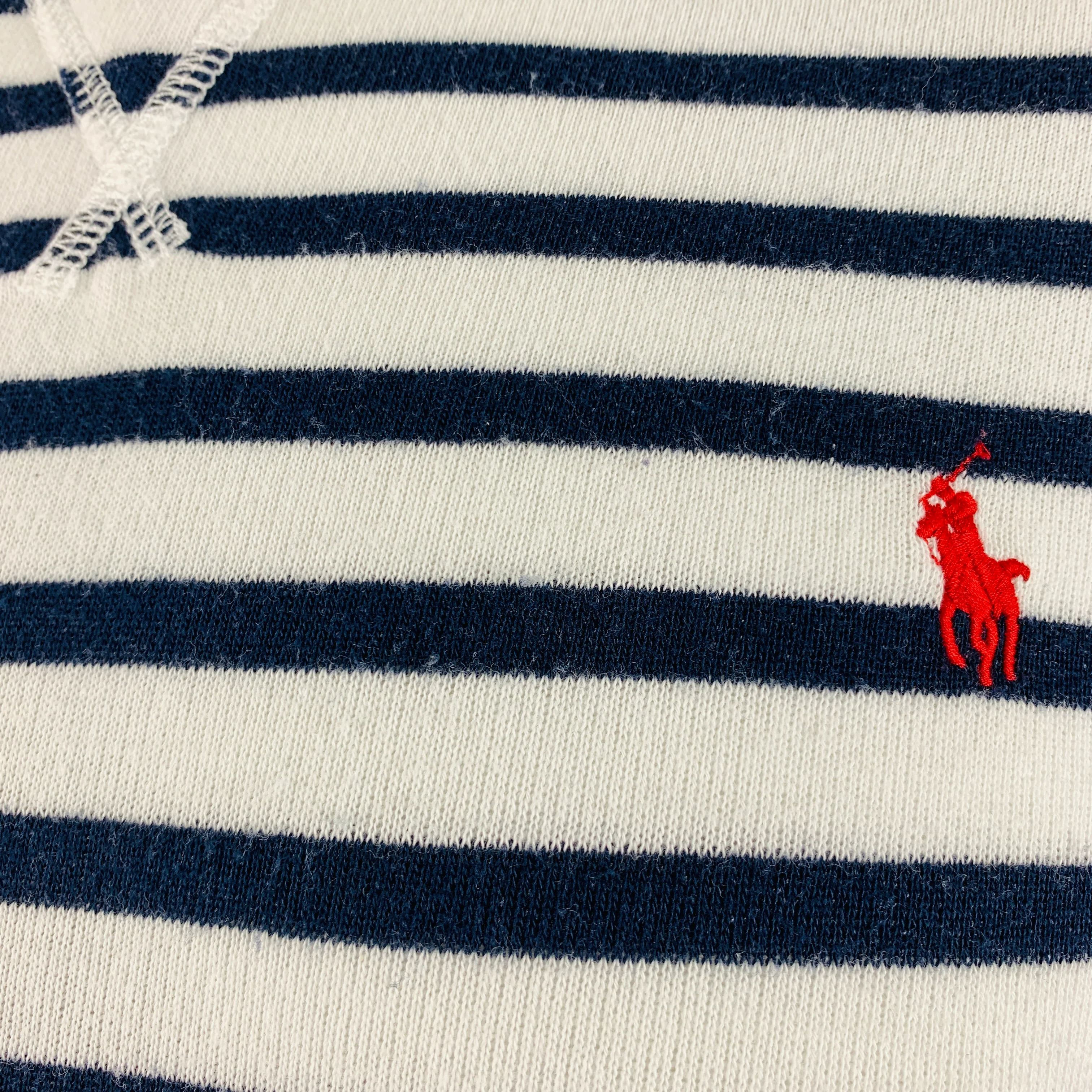 RALPH LAUREN Size L White Navy Stripe Cotton Blend Crew Neck Pullover - Image 5