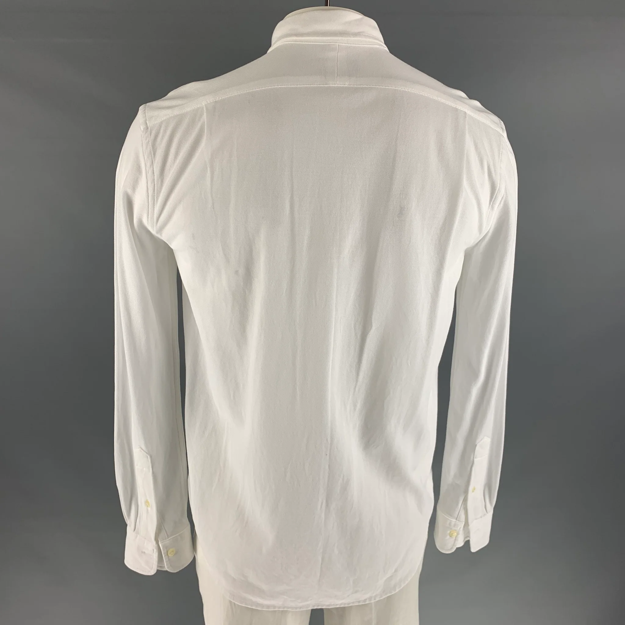 RALPH LAUREN Size L White Solid Cotton Button Up Long Sleeve Shirt - Image 3