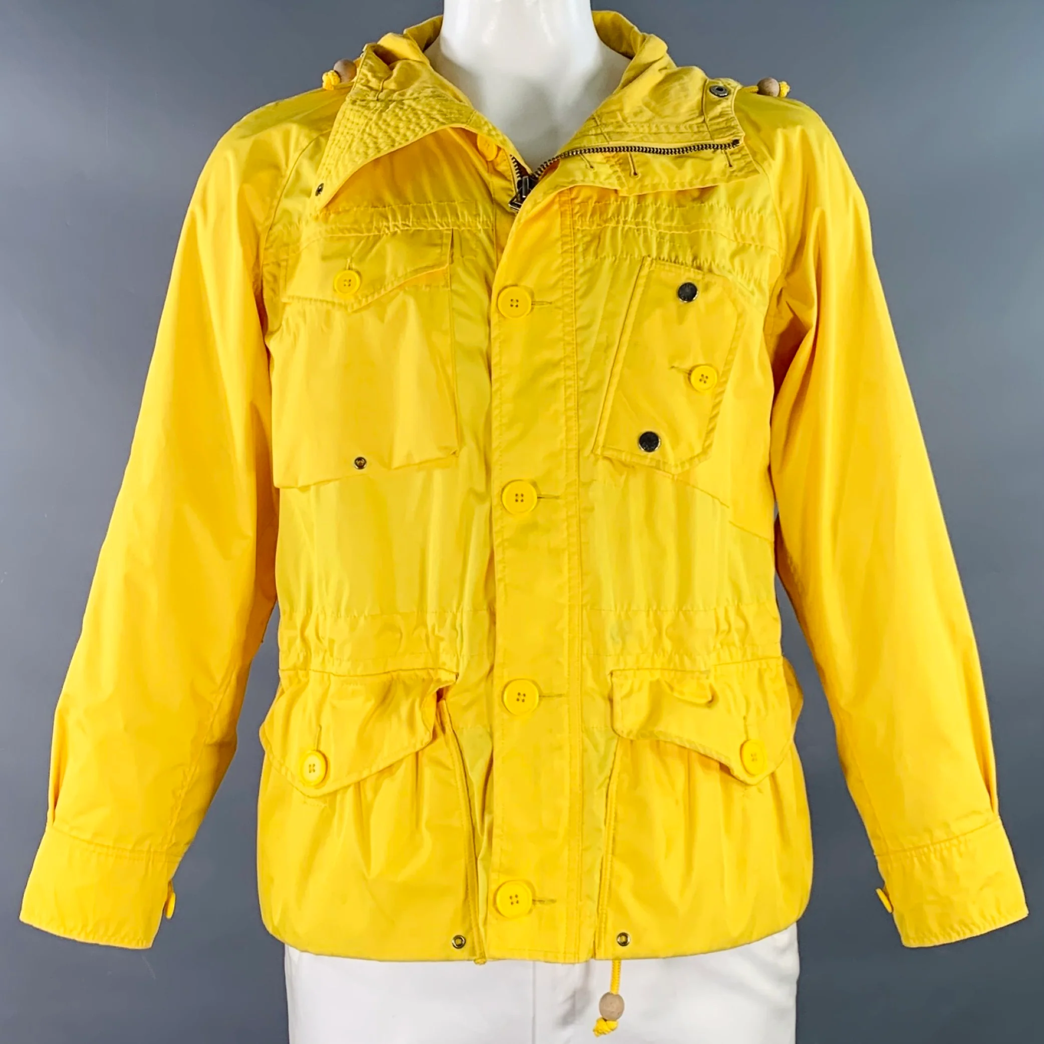 RALPH LAUREN Size L Yellow Polyester Hooded Utility Jacket