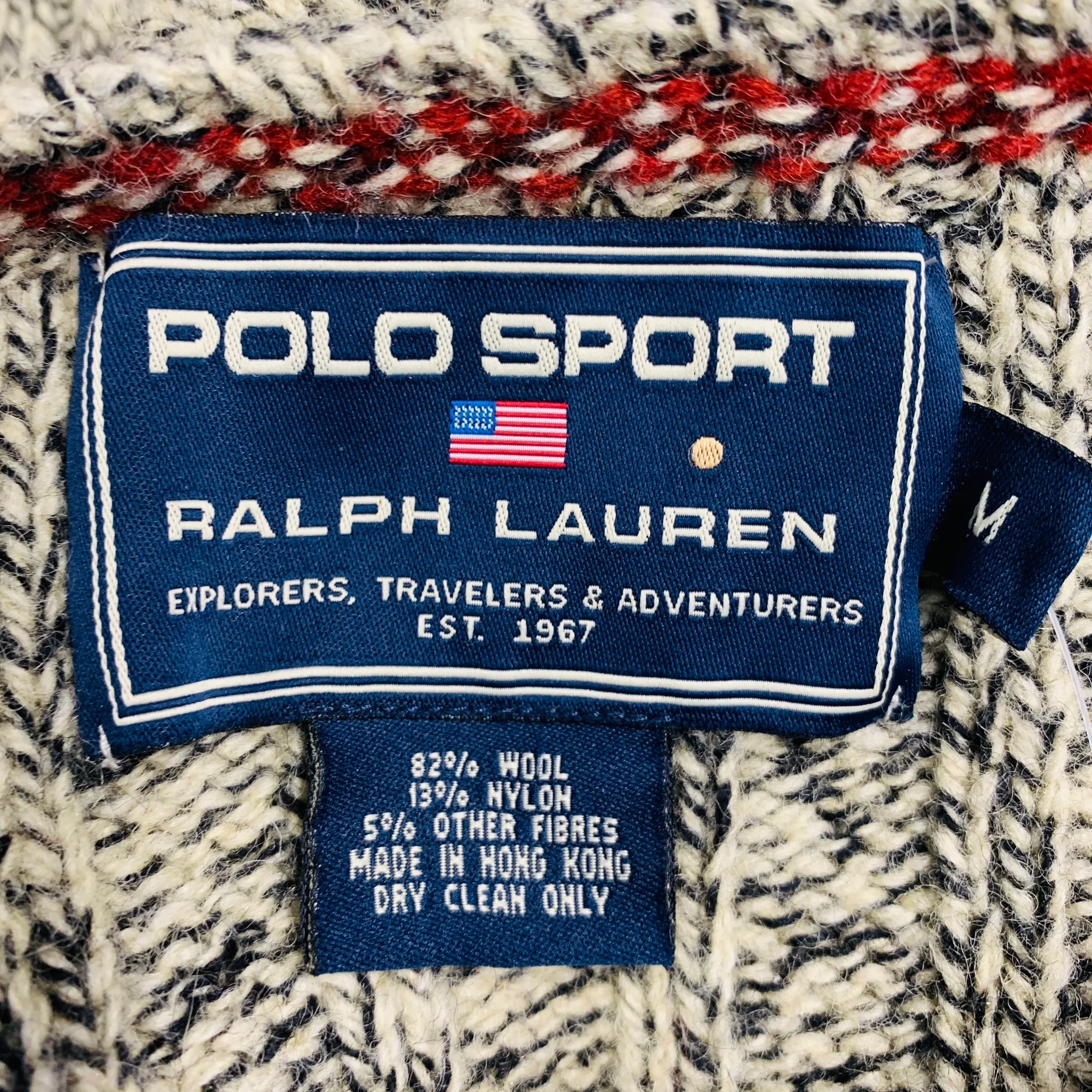 RALPH LAUREN Size M Beige Black Knitted Wool Nylon Crew Neck Sweater - Image 4