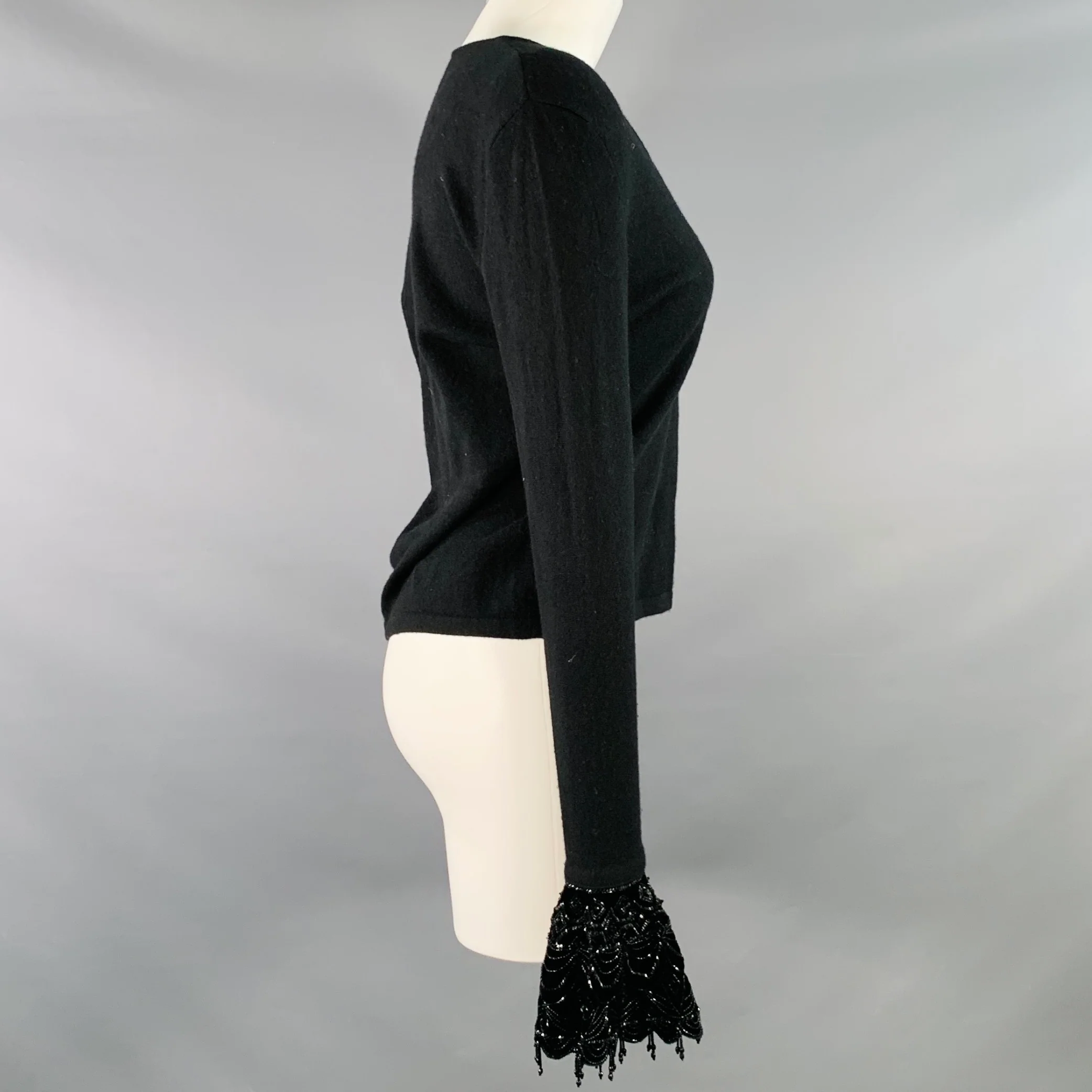 RALPH LAUREN Size M Black Cashmere Beaded V-Neck Dress Top - Image 4