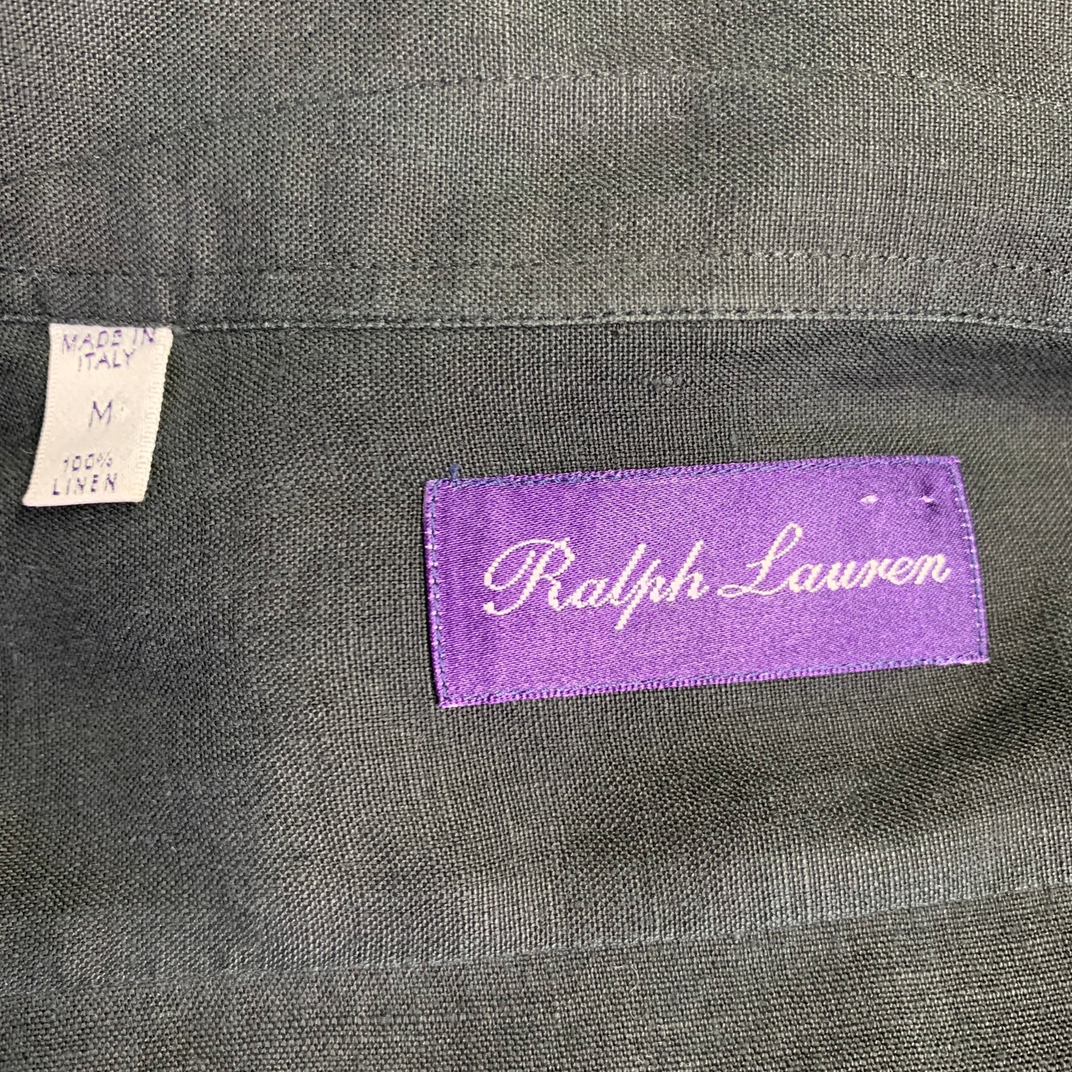 RALPH LAUREN Size M Black Linen Long Sleeve Shirt - Image 4