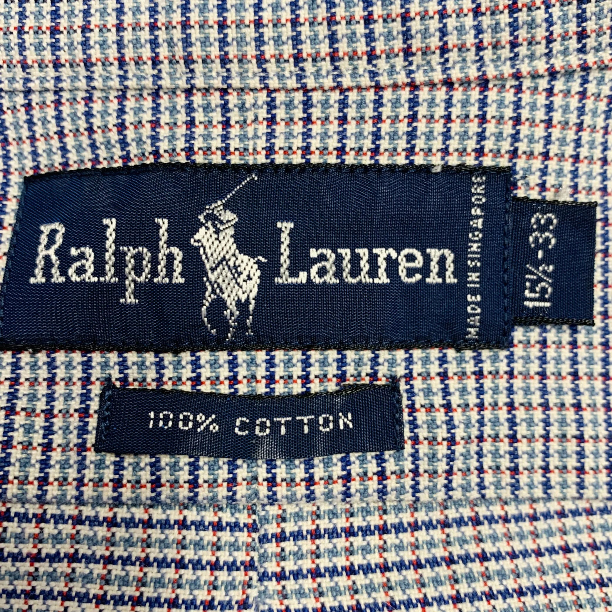 RALPH LAUREN Size M Blue Red Woven Cotton One Pocket Long Sleeve Shirt - Image 5