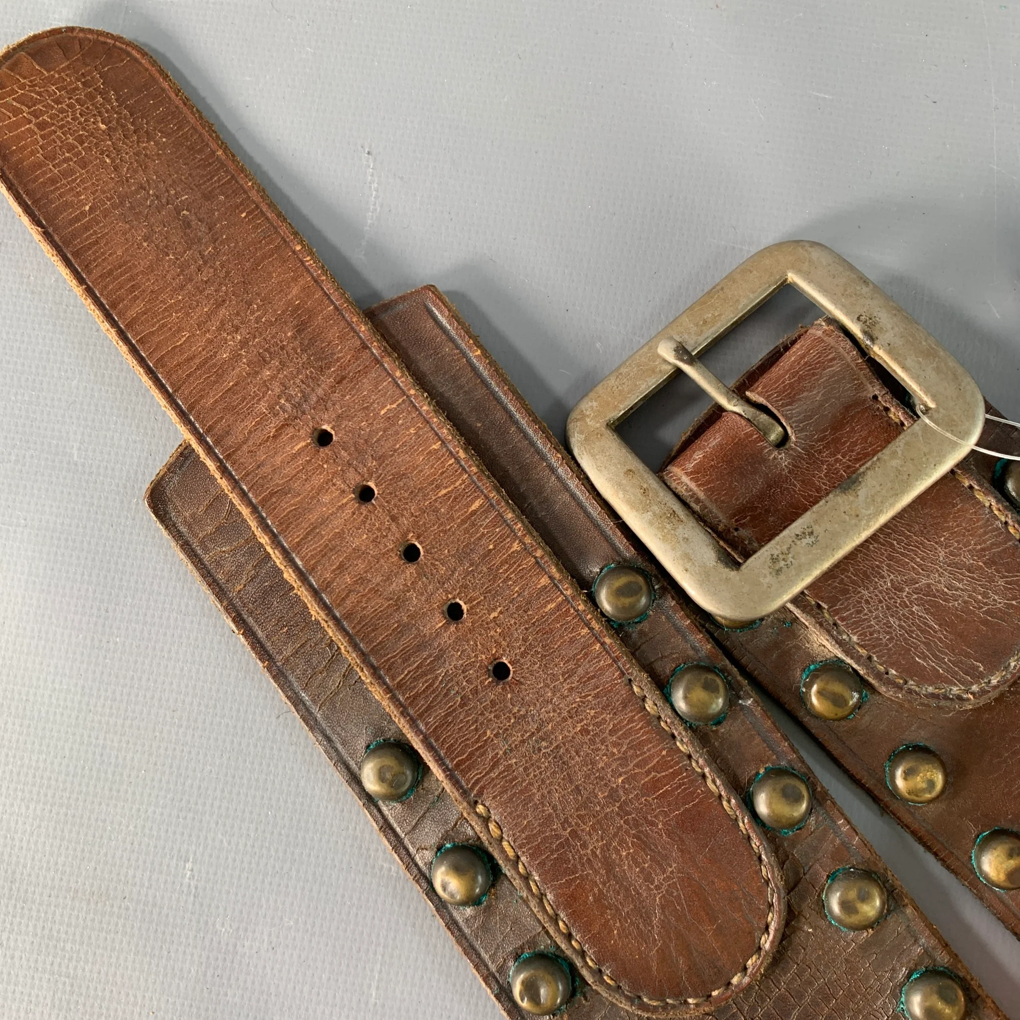 RALPH LAUREN Size M Brown Brass Studded Leather Western Belt - Image 7