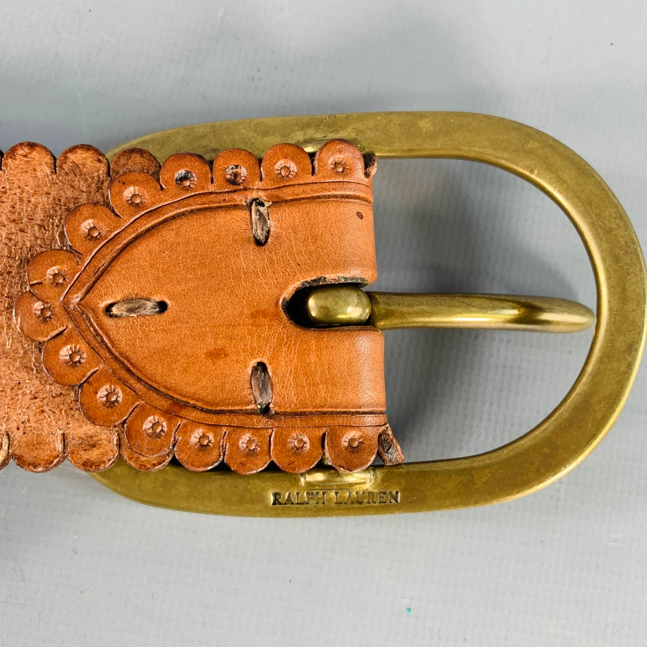 RALPH LAUREN Size M Brown Embossed Lasercut Floral Leather Western Belt - Image 5