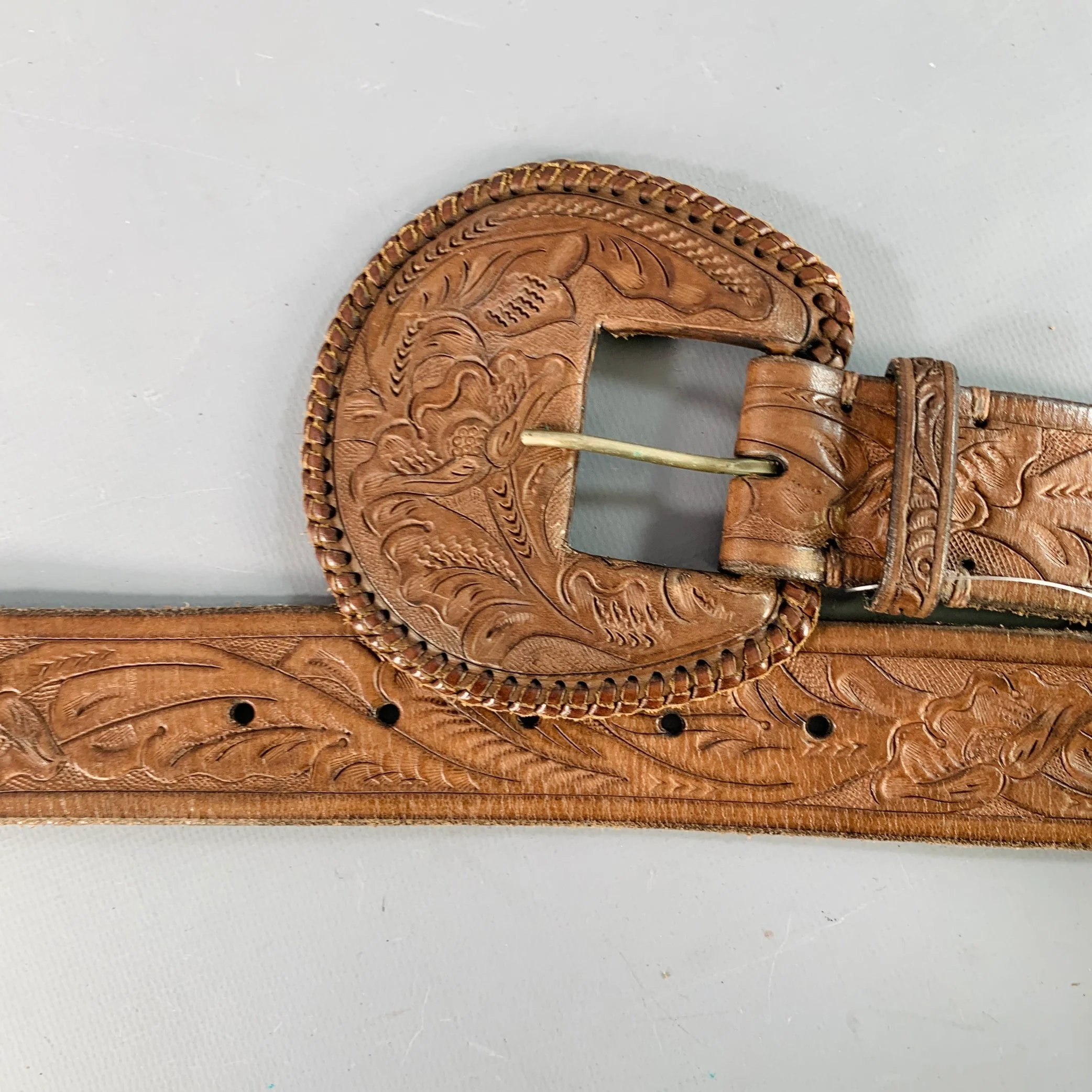RALPH LAUREN Size M Brown Western Embossed Floral Leather Belt - Image 7