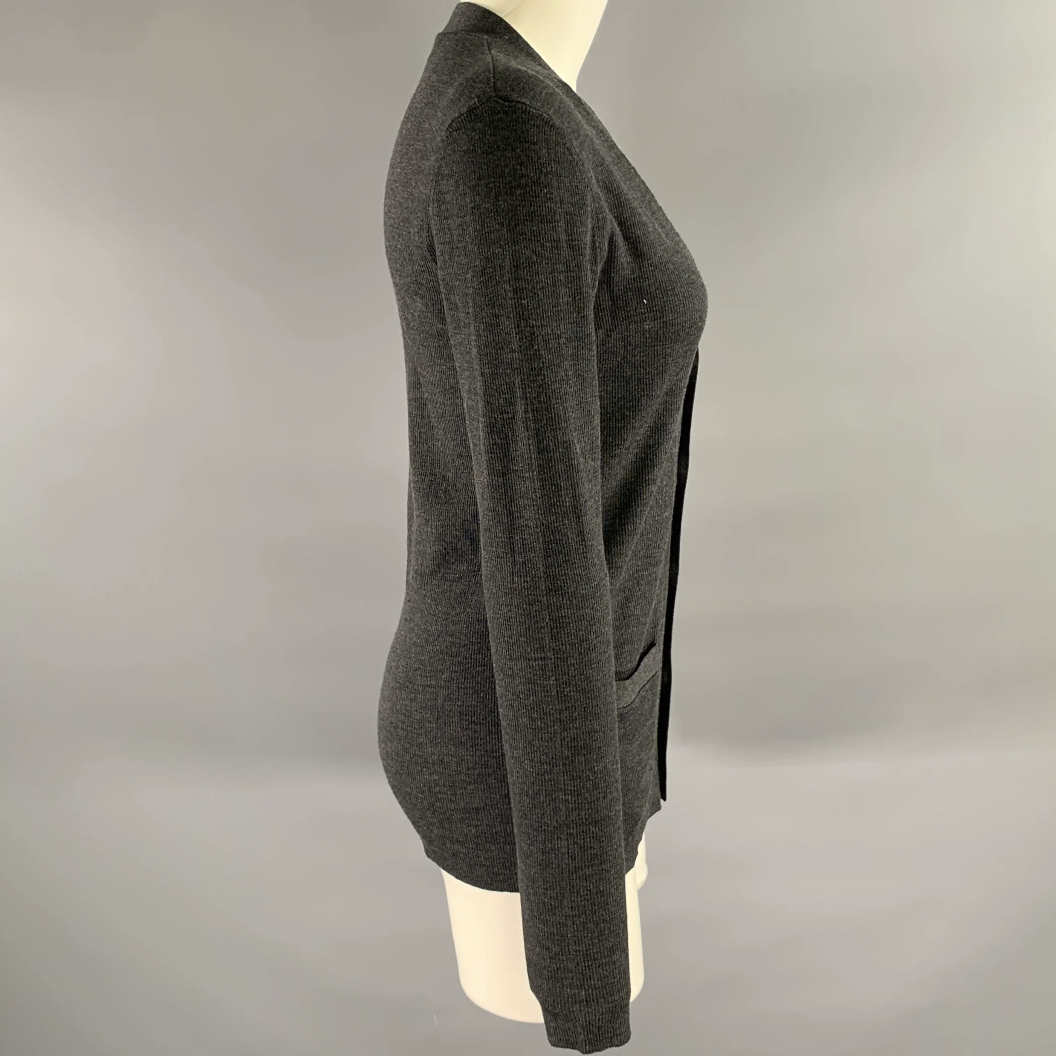 RALPH LAUREN Size M Charcoal Wool V-Neck Cardigan - Image 3