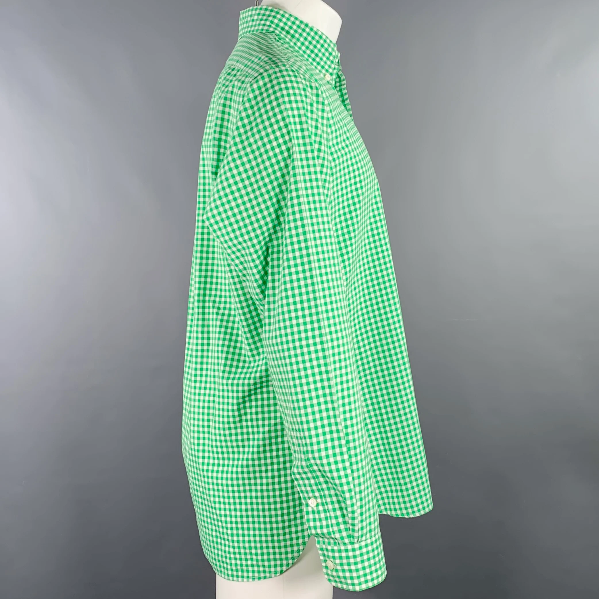 RALPH LAUREN Size M Green White Gingham Cotton Button Down Long Sleeve Shirt - Image 3
