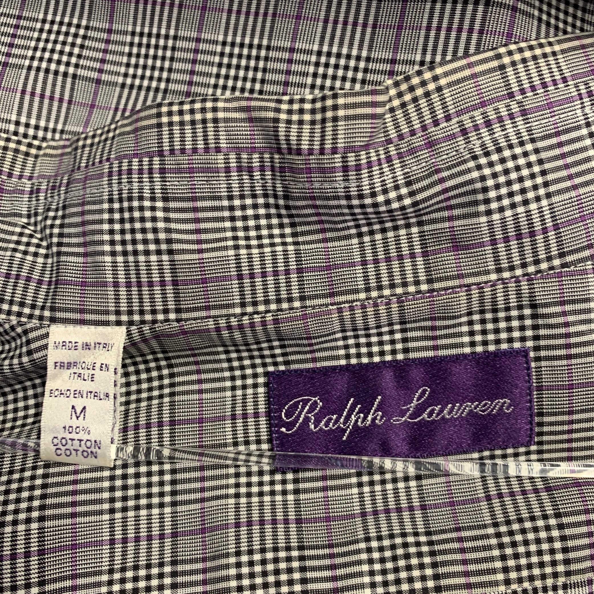RALPH LAUREN Size M Grey Purple Plaid Cotton Spread Collar Long Sleeve Shirt - Image 5