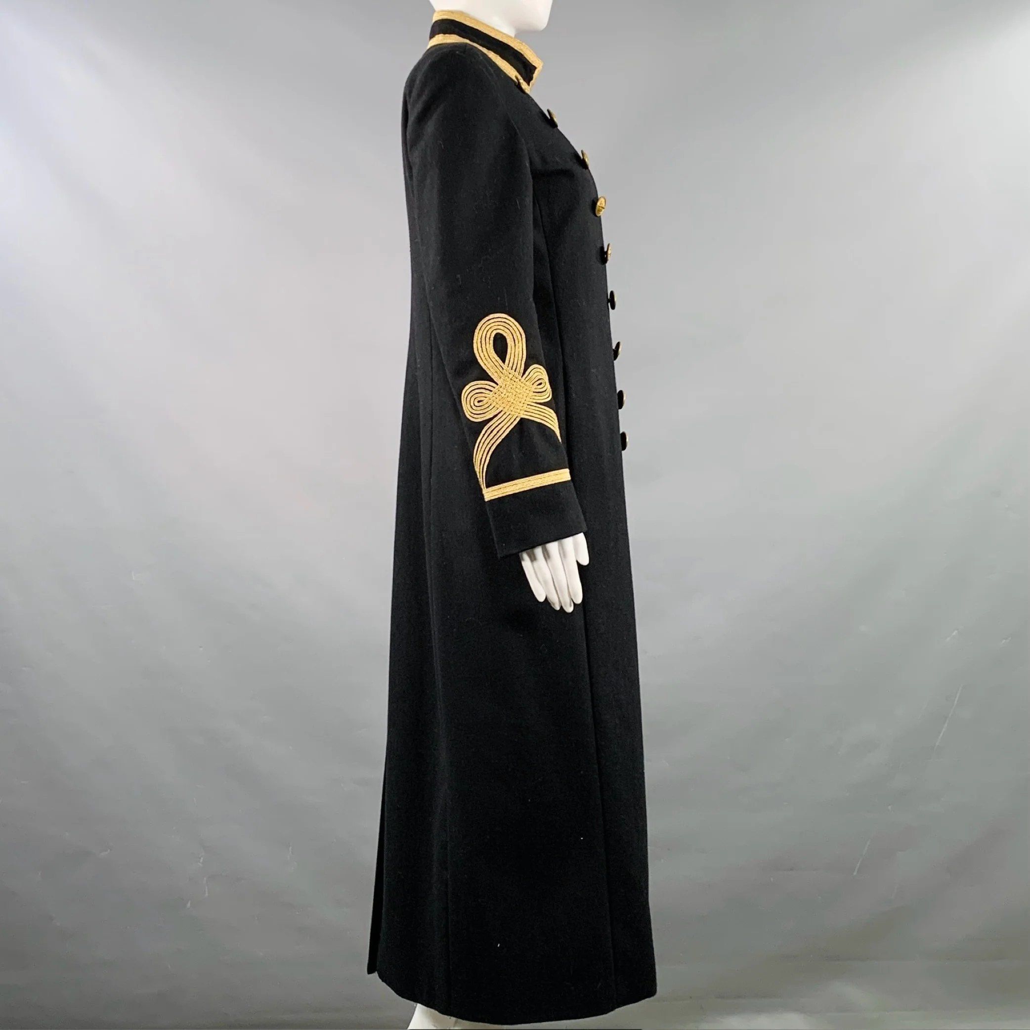 RALPH LAUREN Size M Navy Gold Wool Blend Applique Double Breasted Coat - Image 3