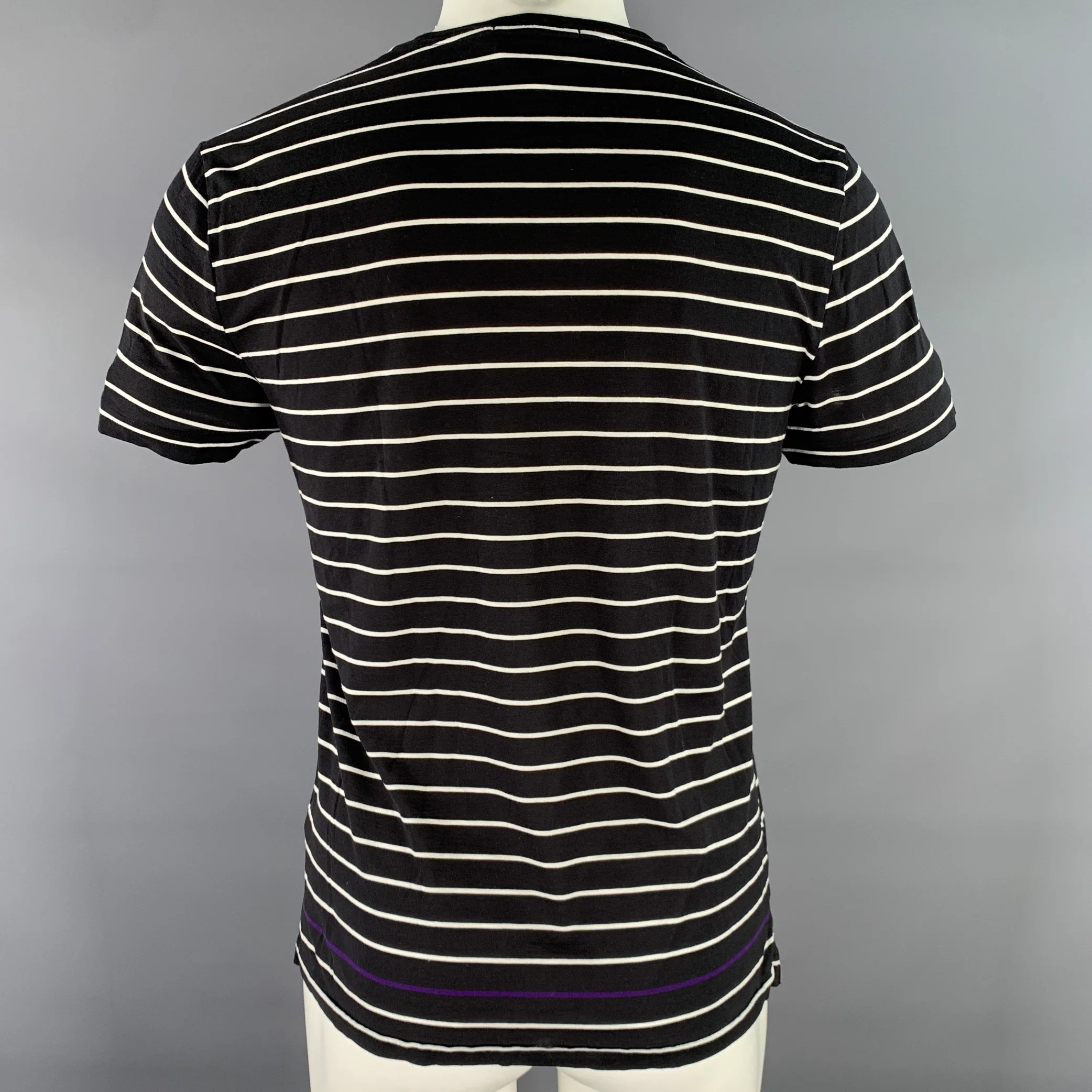 RALPH LAUREN Size M Navy White Stripe Cotton Crew-Neck T-shirt - Image 4