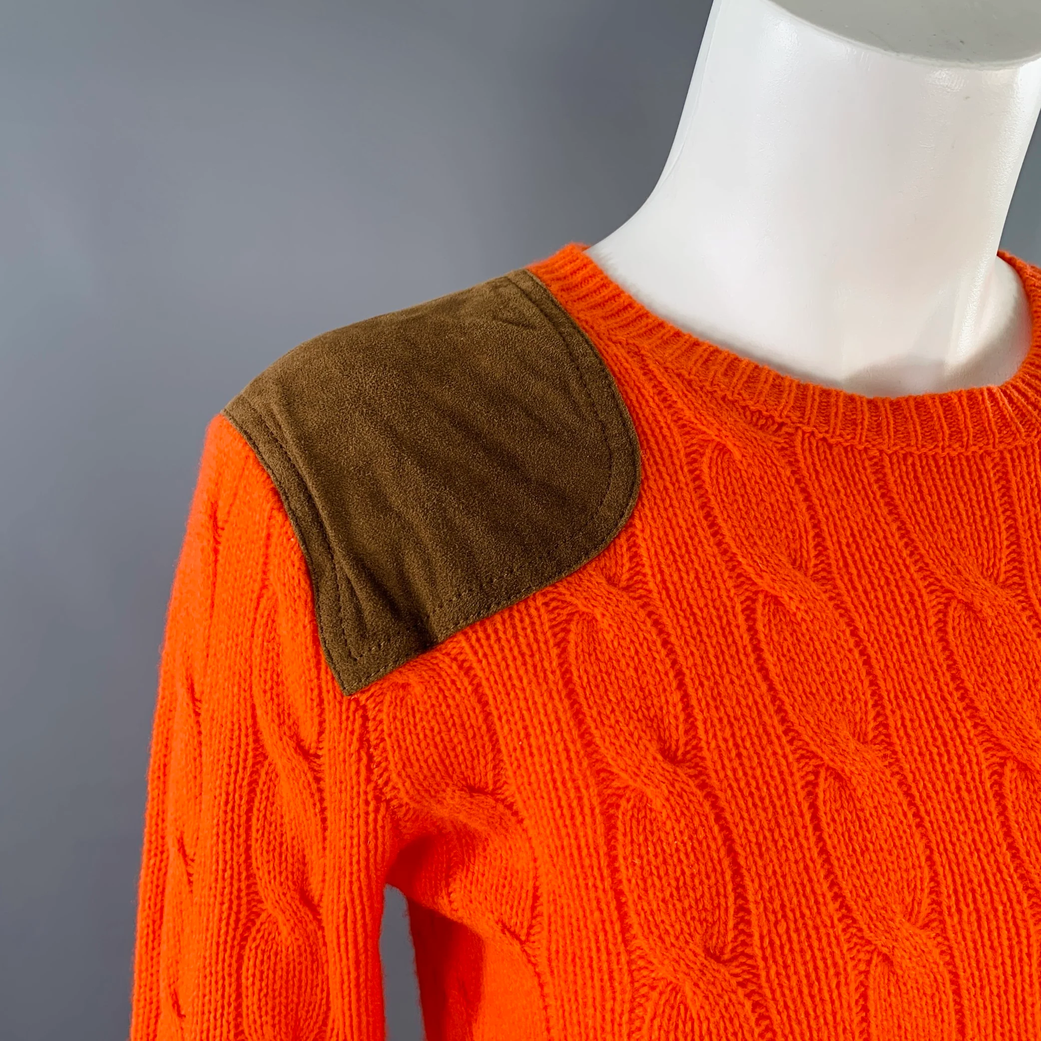 RALPH LAUREN Size M Orange Brown Wool Cashmere Cable Knit Sweater - Image 2