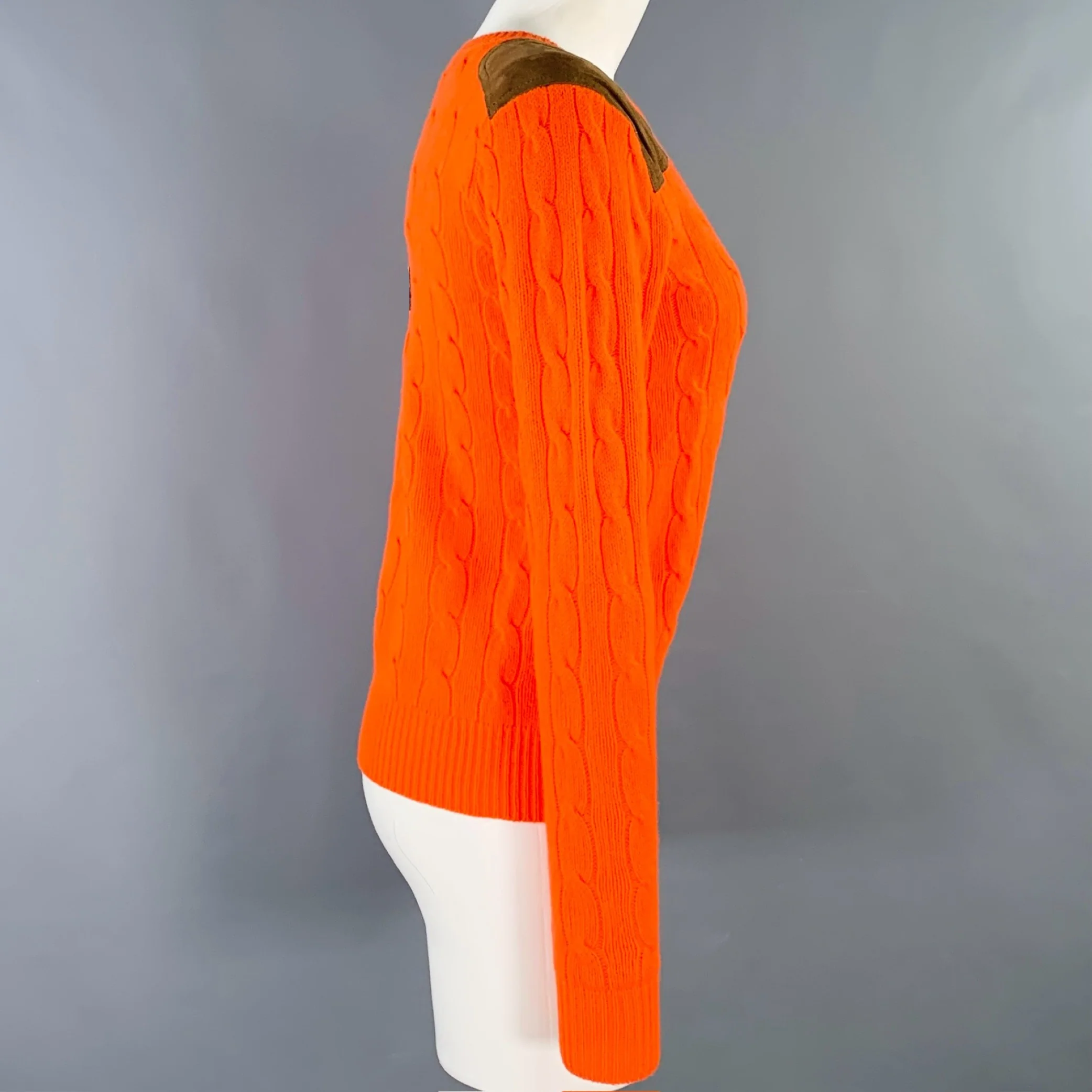 RALPH LAUREN Size M Orange Brown Wool Cashmere Cable Knit Sweater - Image 3