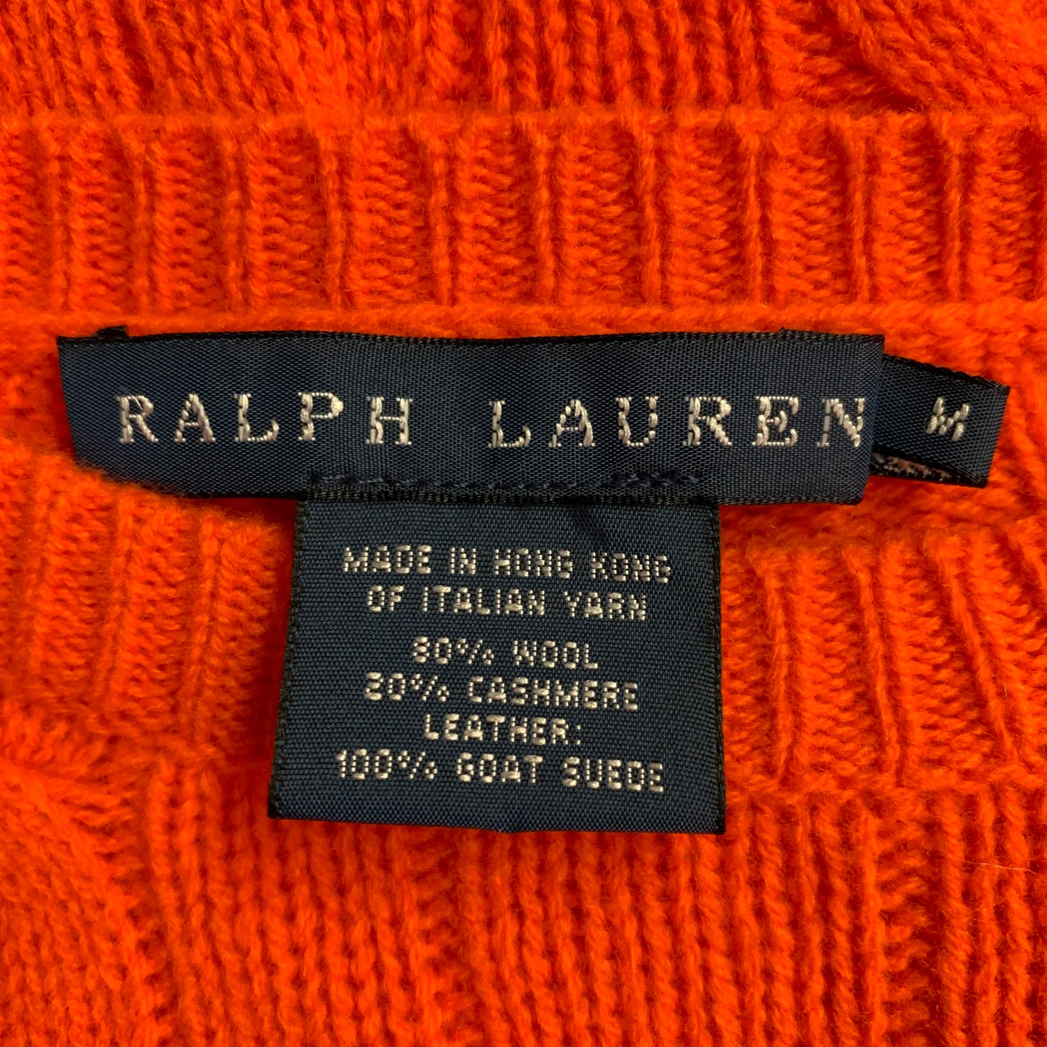 RALPH LAUREN Size M Orange Brown Wool Cashmere Cable Knit Sweater - Image 5