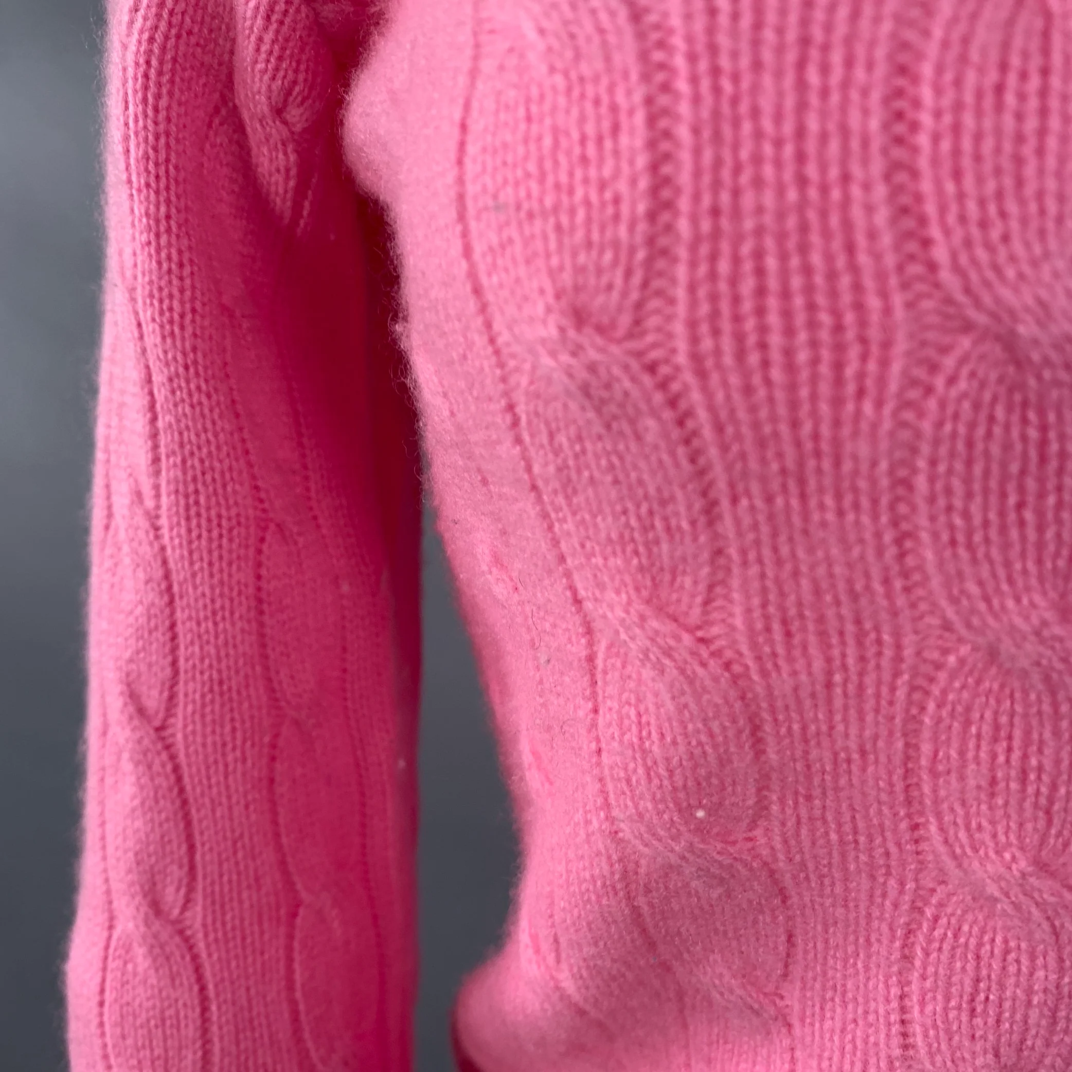 RALPH LAUREN Size M Pink Cashmere Cable Knit Off Shoulder Pullover - Image 8