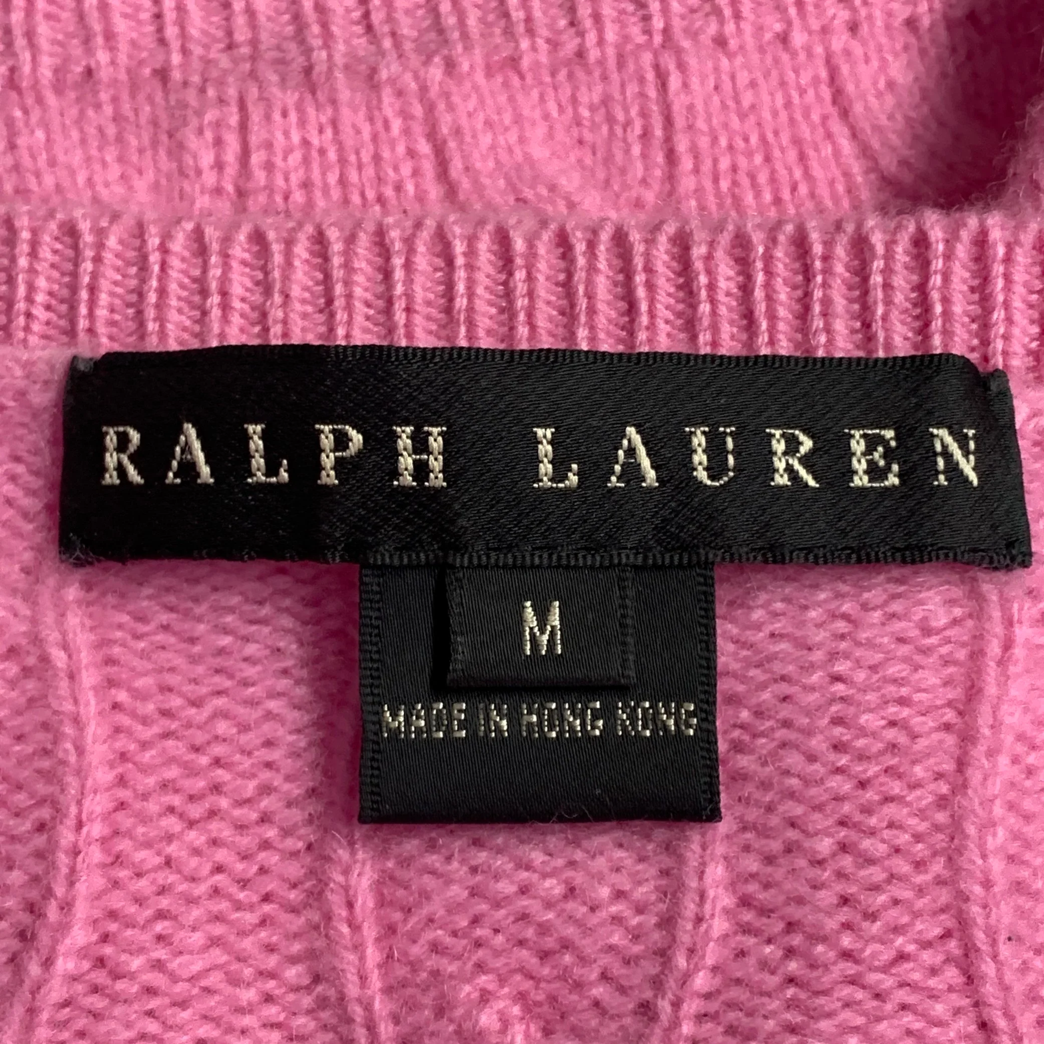 RALPH LAUREN Size M Pink Cashmere Cable Knit Off Shoulder Pullover - Image 9