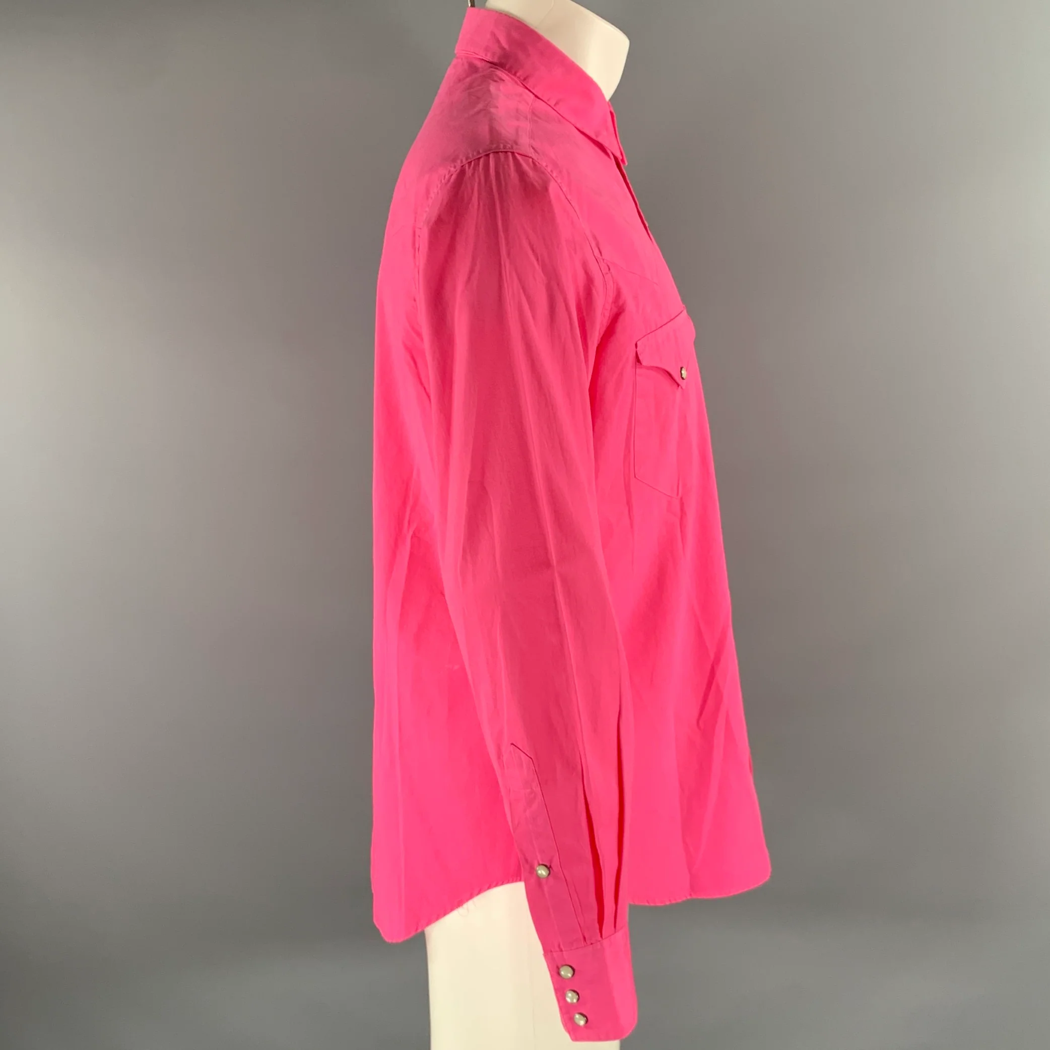 RALPH LAUREN Size M Pink Cotton Western Long Sleeve Shirt - Image 3