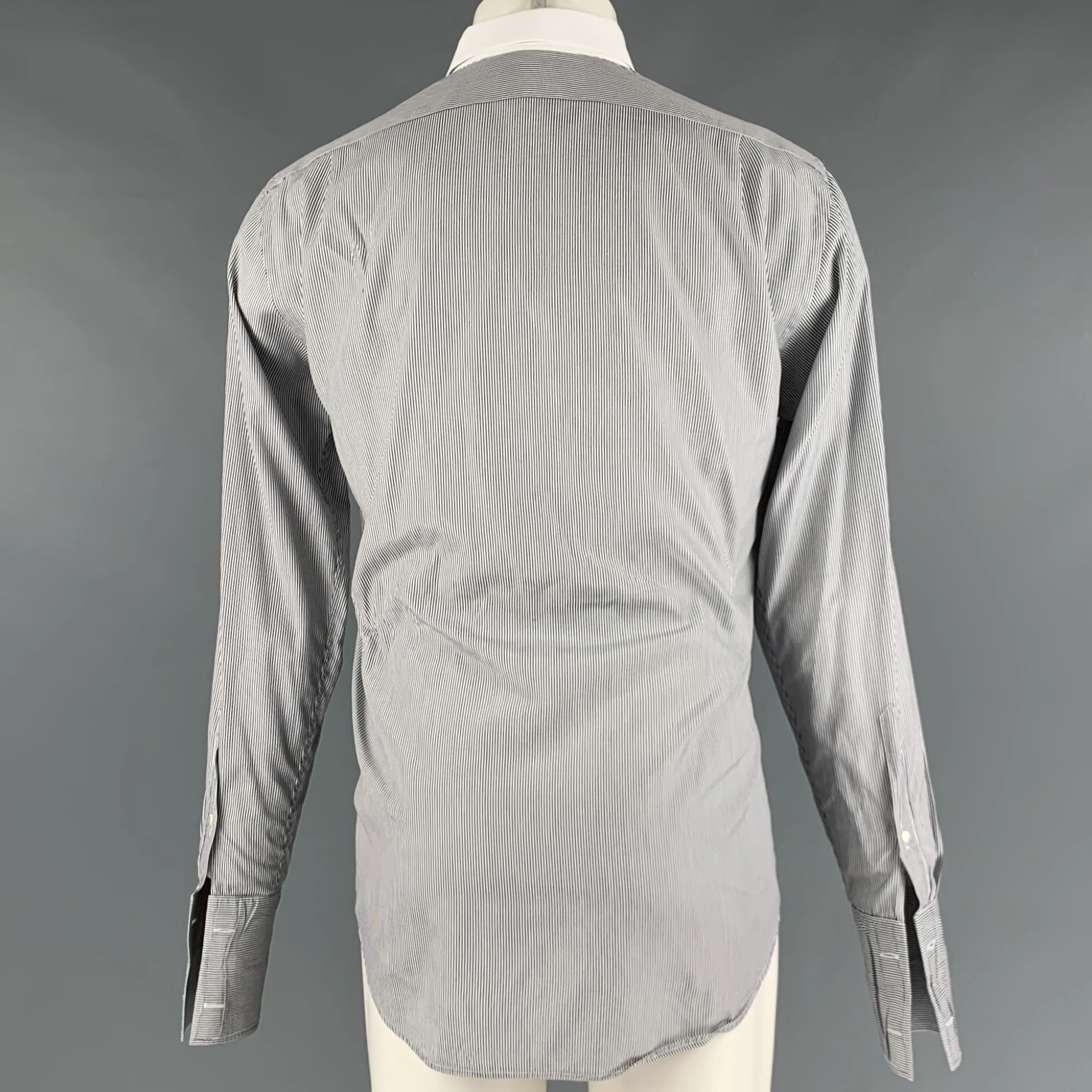 RALPH LAUREN Size M White Black Stripe Cotton French Cuff Long Sleeve Shirt - Image 3