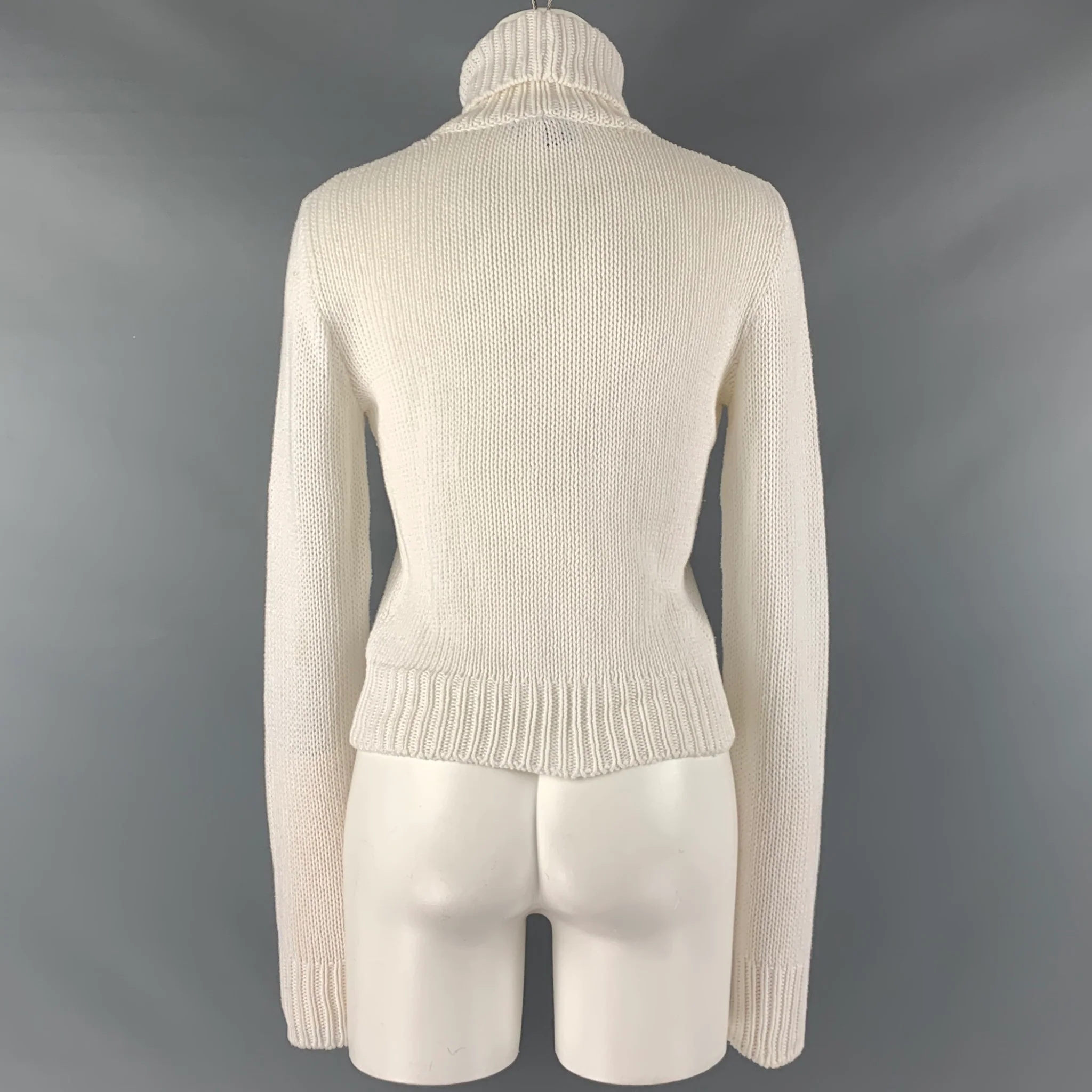 RALPH LAUREN Size M White Cotton Turtleneck Casual Top - Image 4