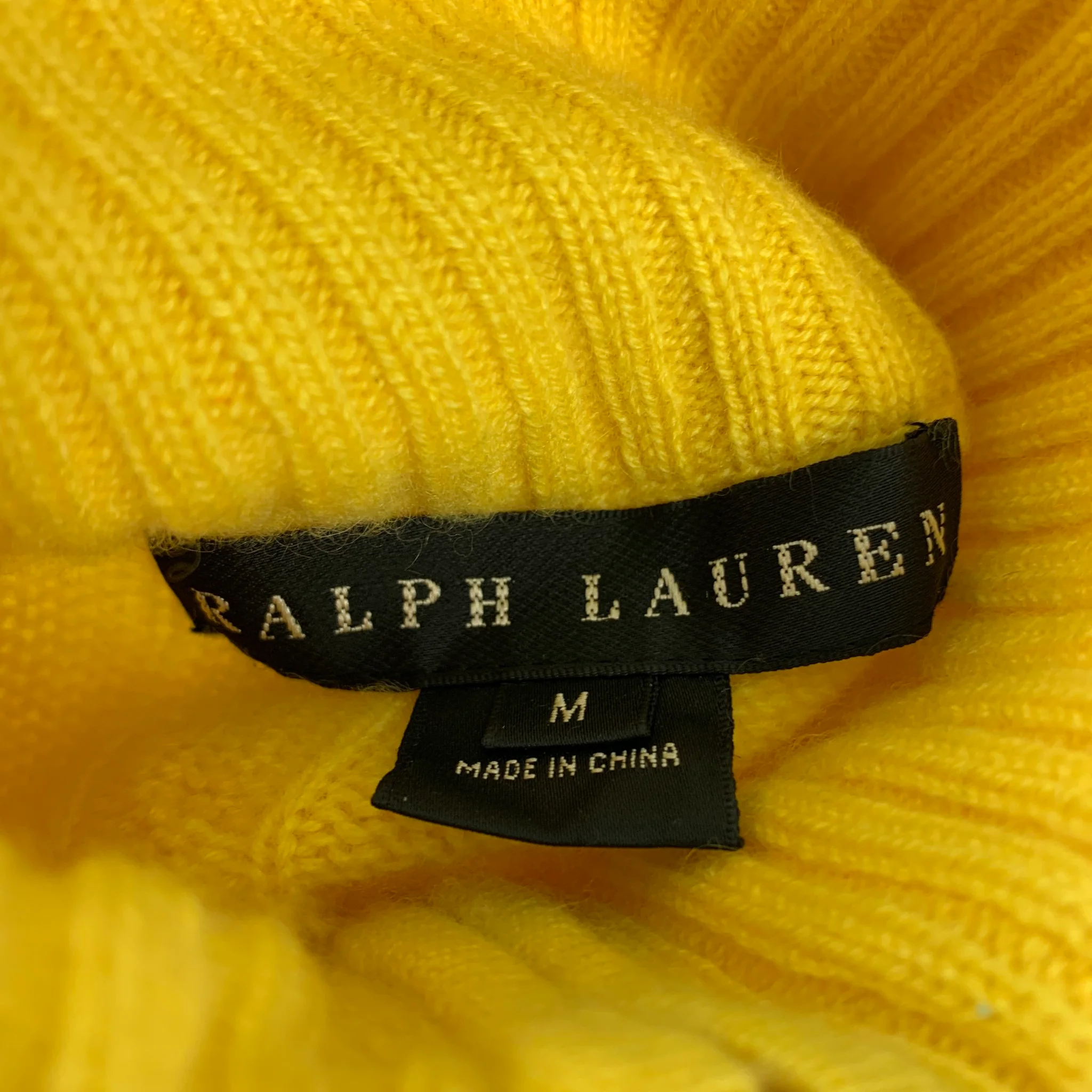 RALPH LAUREN Size M Yellow Cashmere Cable Turtleneck Sweater - Image 5