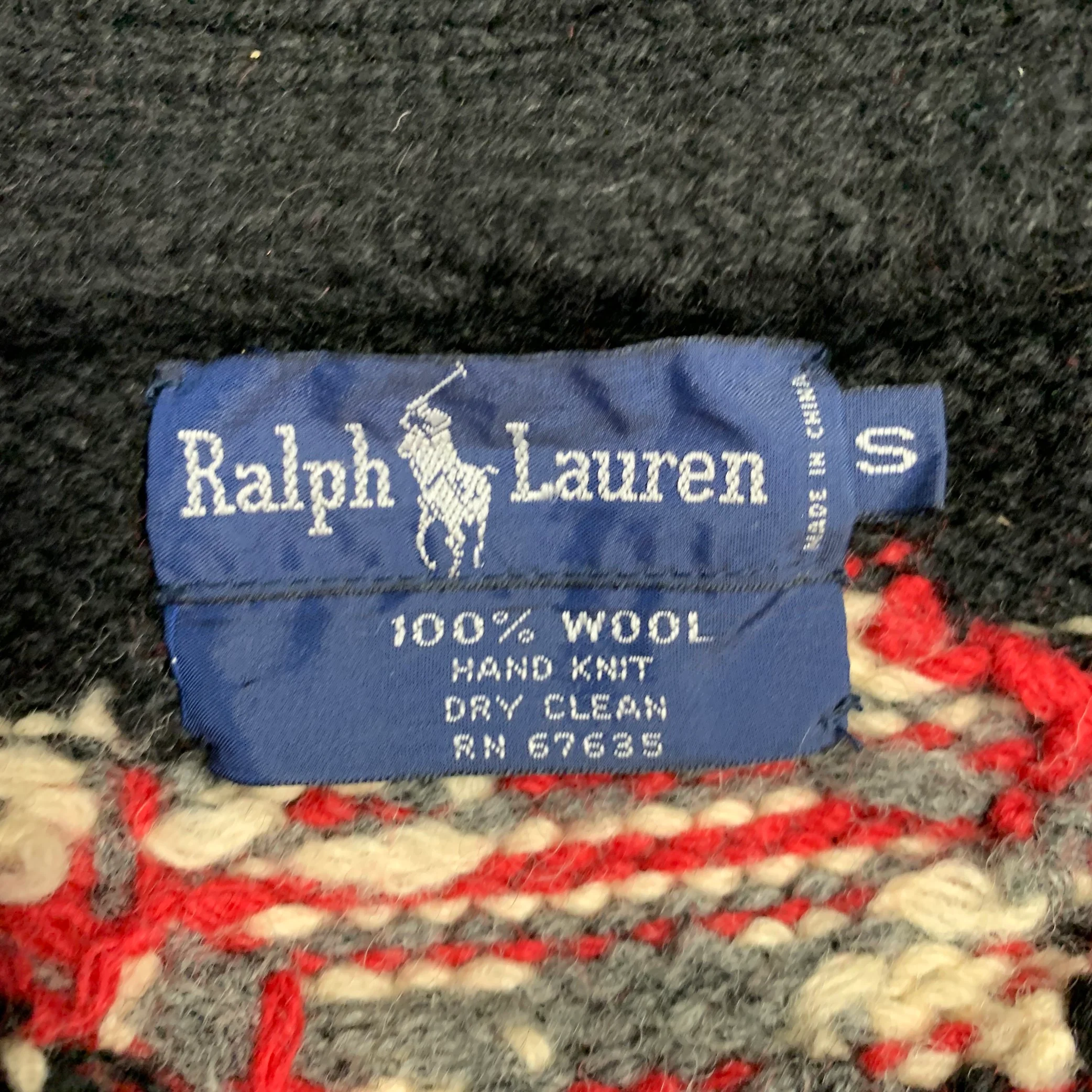 RALPH LAUREN Size S Black Red Black Wool Shawl Collar Cardigan - Image 6