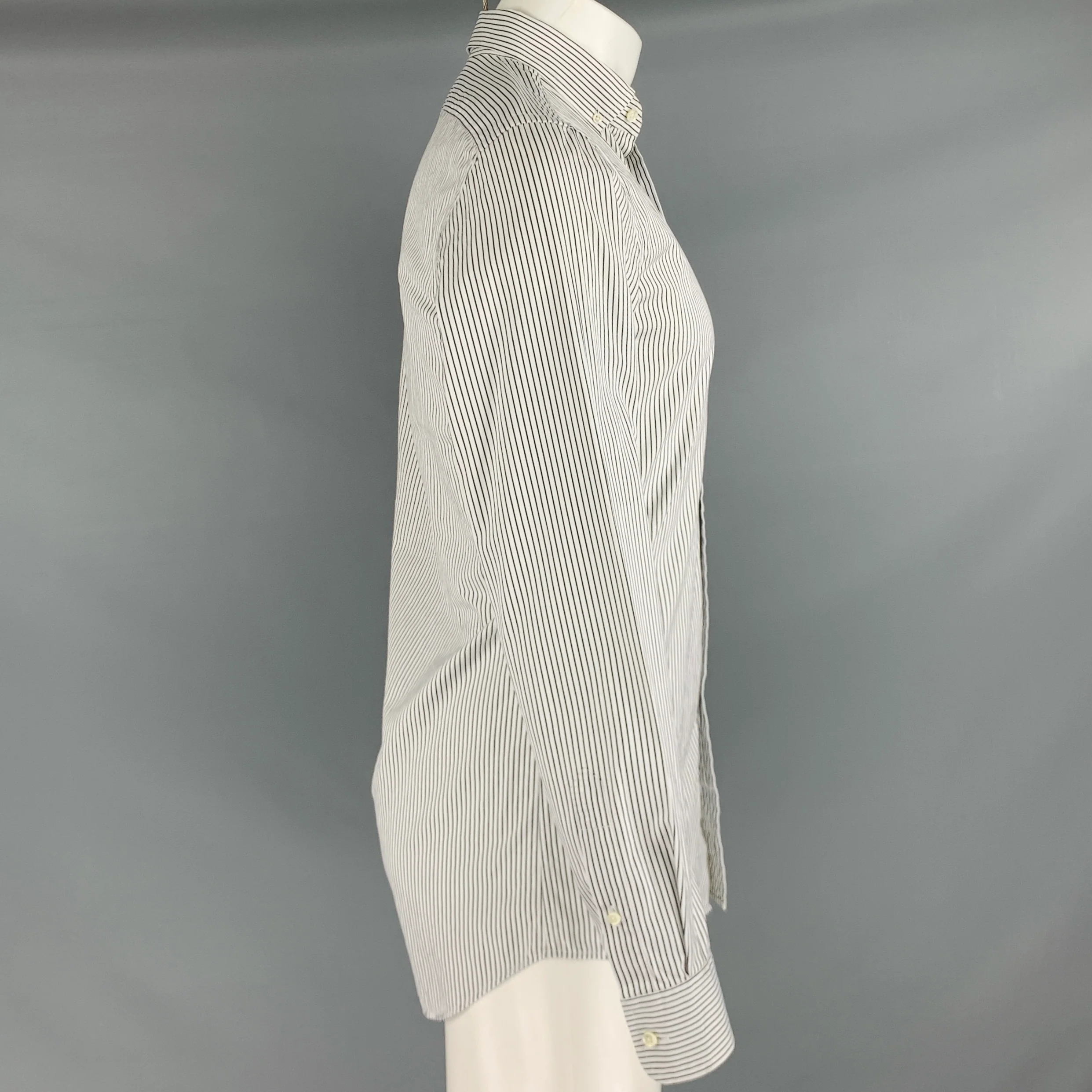 RALPH LAUREN Size S Black White Stripe Cotton Button Down Long Sleeve Shirt - Image 2
