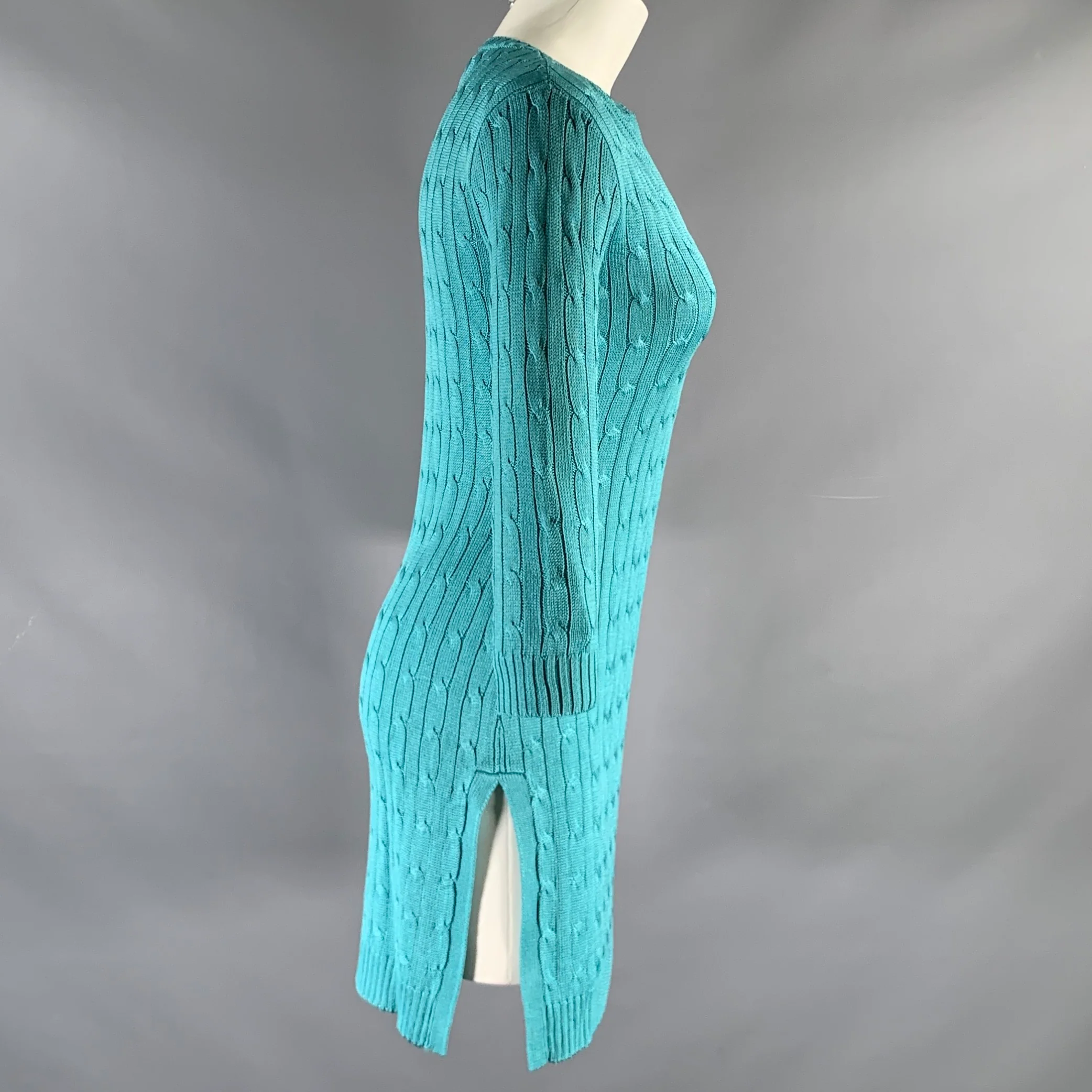 RALPH LAUREN Size S Blue Turquoise Silk Cable Long Sleeve Dress - Image 2