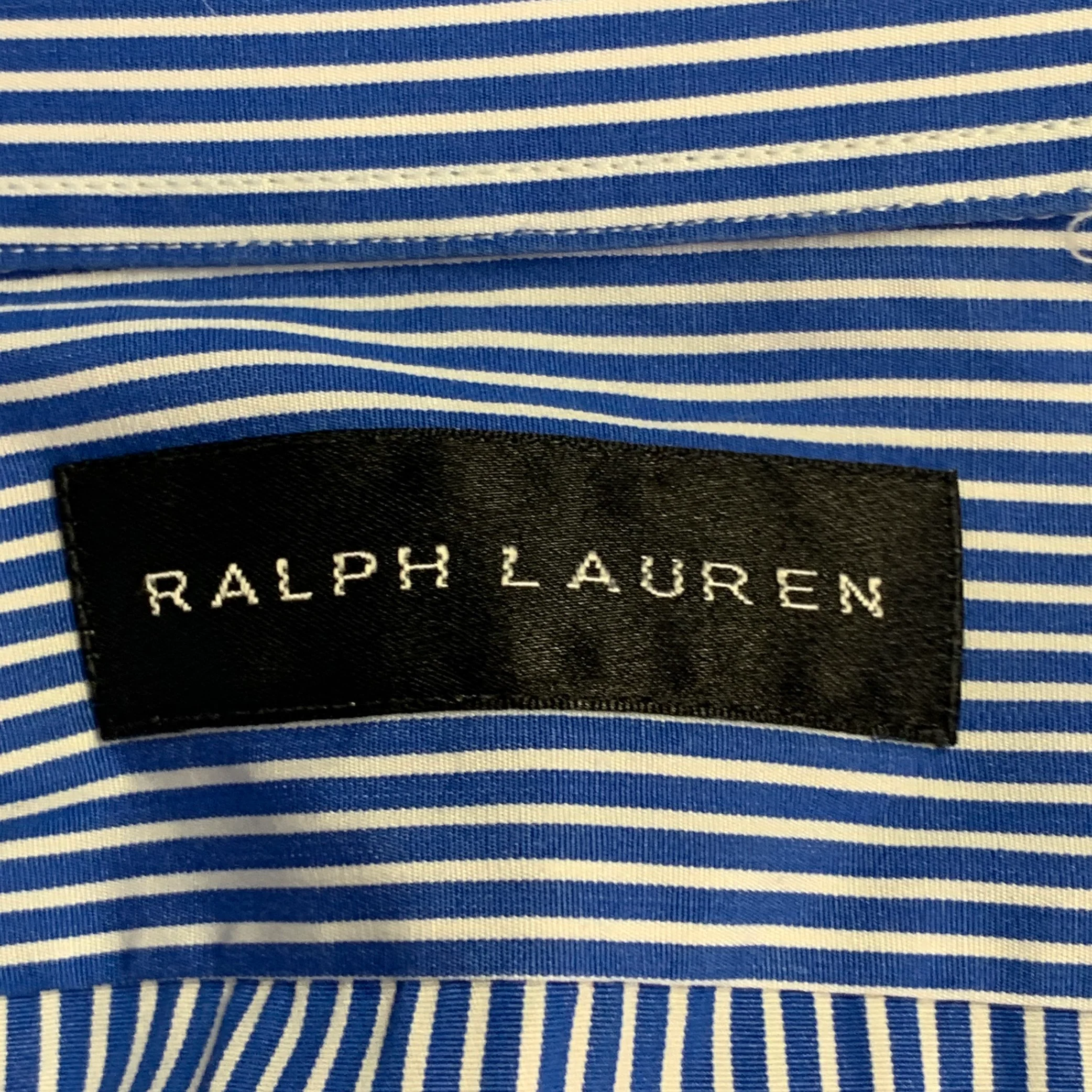 RALPH LAUREN Size S Blue White Stripe Cotton Spread Collar Long Sleeve Shirt - Image 5