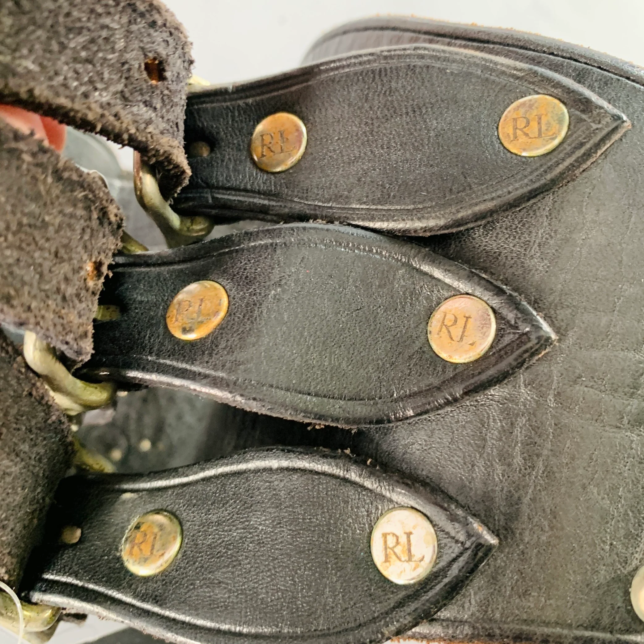 RALPH LAUREN Size S Brown Silver Studded High Waisted Leather Metal 3 Buckle Belt - Image 6
