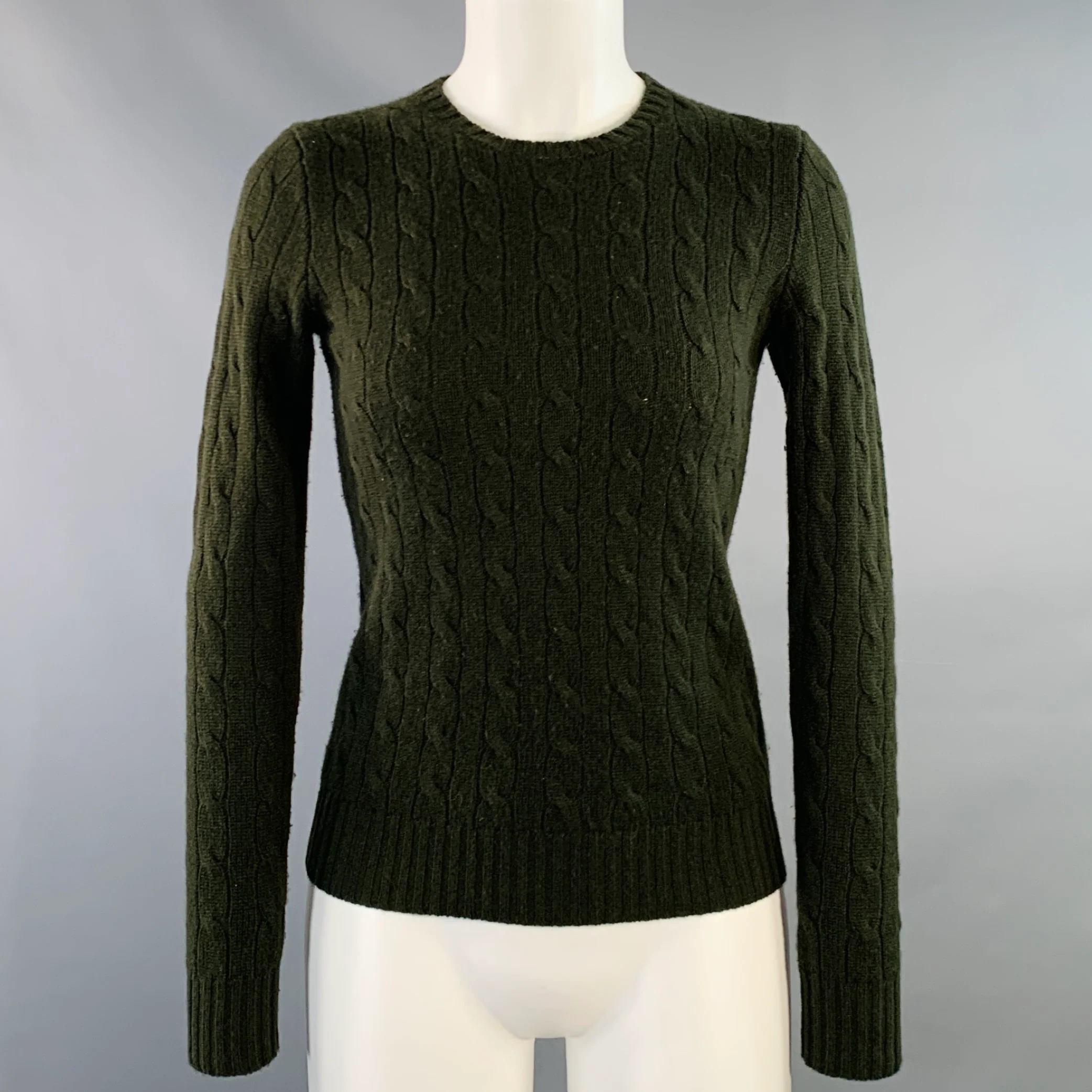 RALPH LAUREN Size S Green Cashmere Cable Crew Neck Sweater
