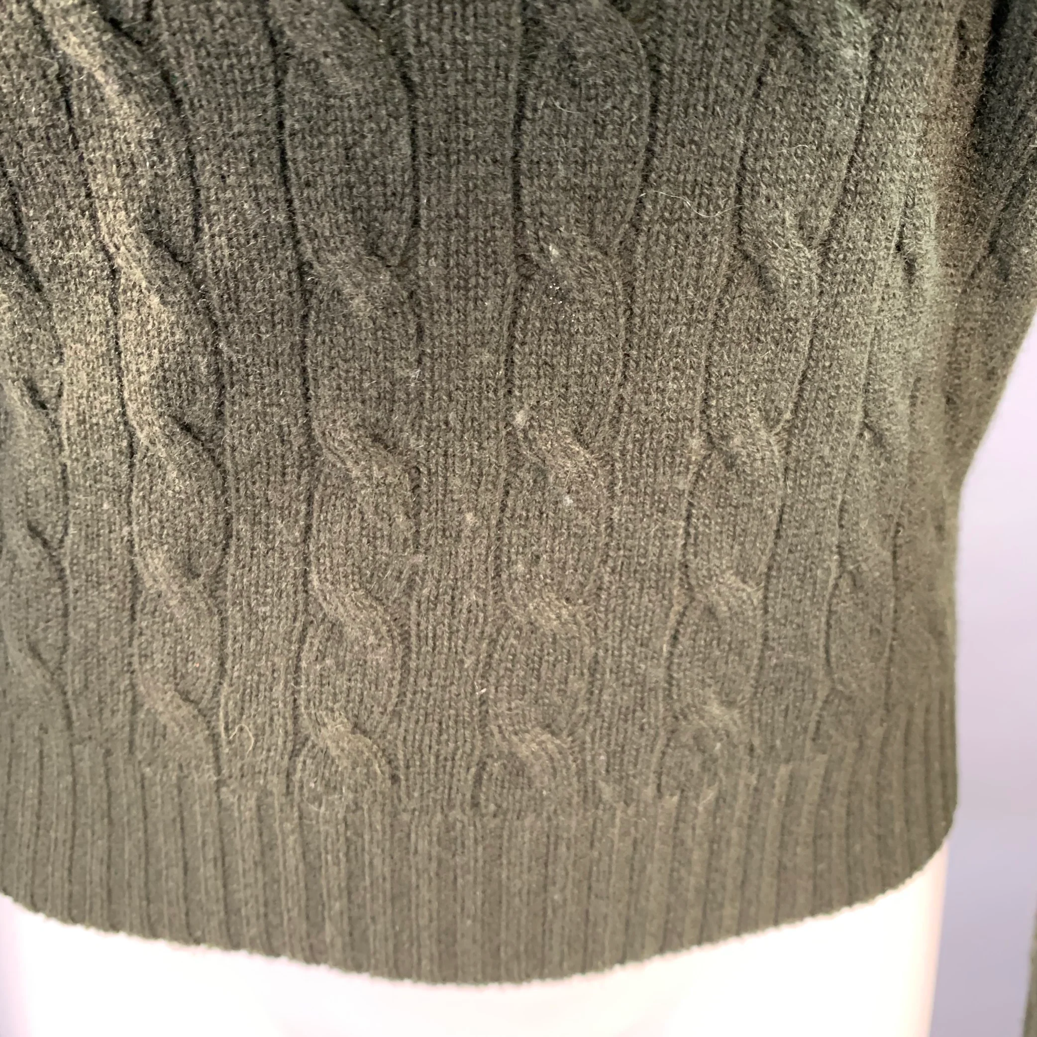 RALPH LAUREN Size S Green Cashmere Cable Crew Neck Sweater - Image 6