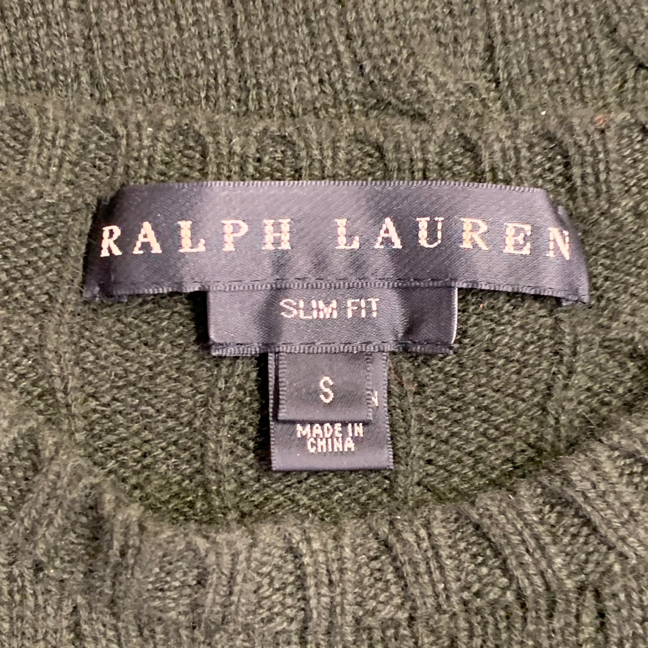 RALPH LAUREN Size S Green Cashmere Cable Crew Neck Sweater - Image 8