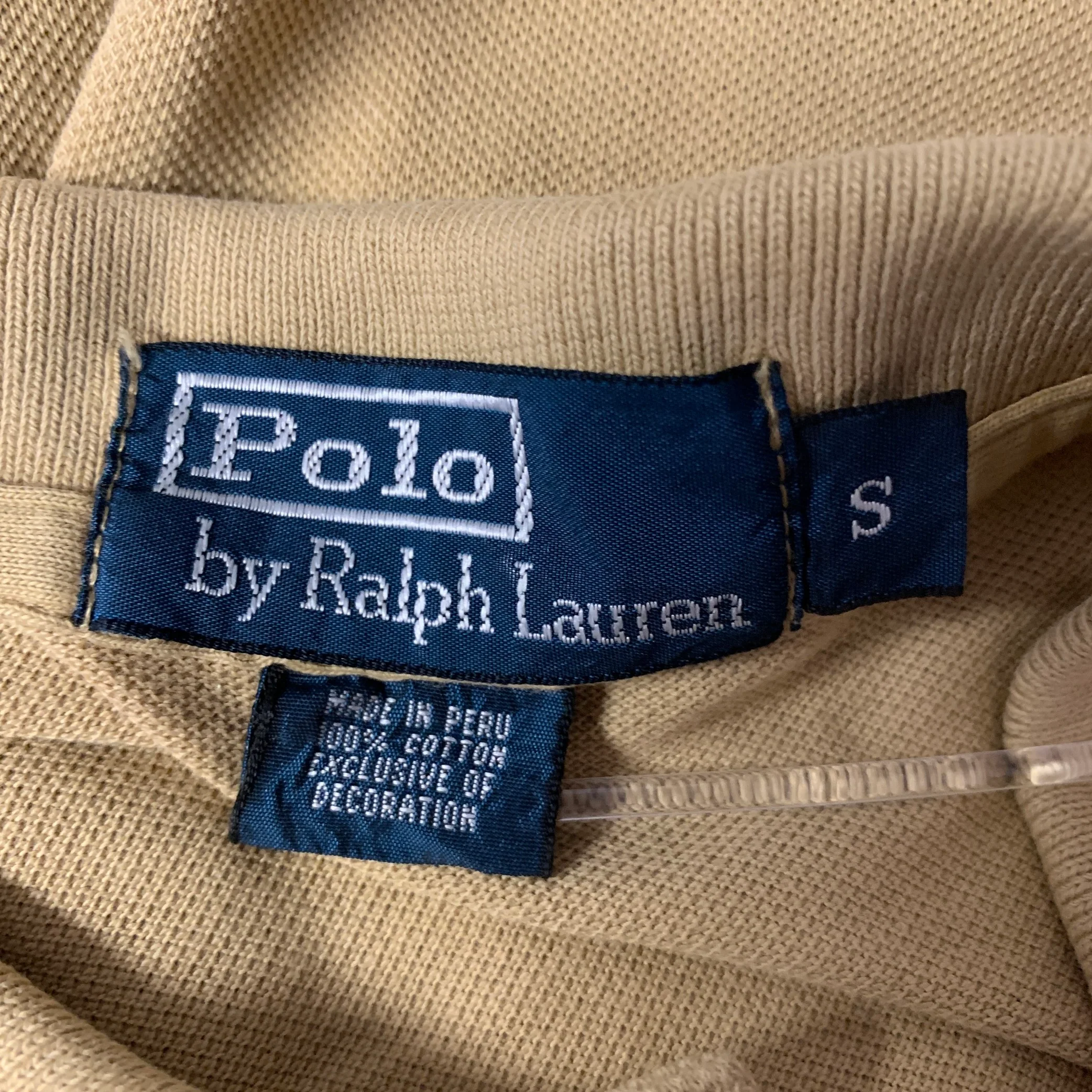 RALPH LAUREN Size S Khaki Brown Logo Cotton Ribbed Polo - Image 4