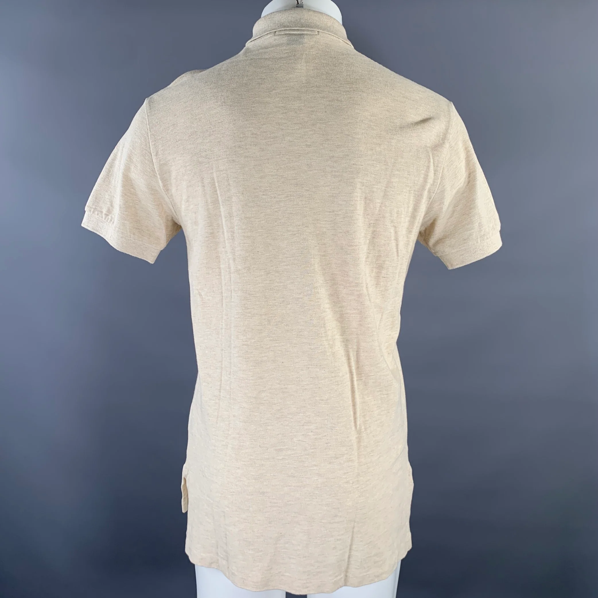 RALPH LAUREN Size S Khaki Logo Cotton Ribbed Polo - Image 3