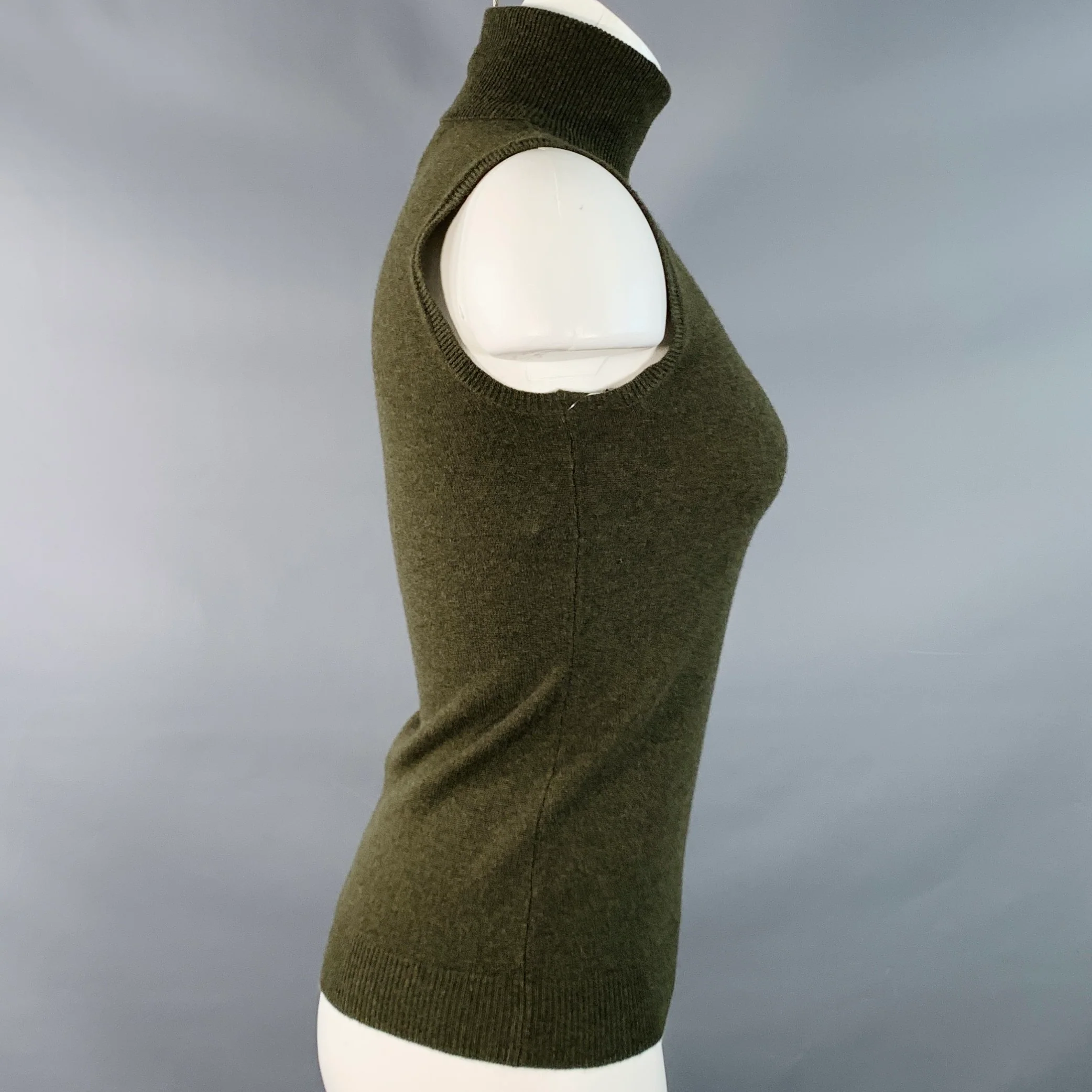 RALPH LAUREN Size S Olive Green Cashmere Sleeveless Turtleneck Casual Top - Image 2