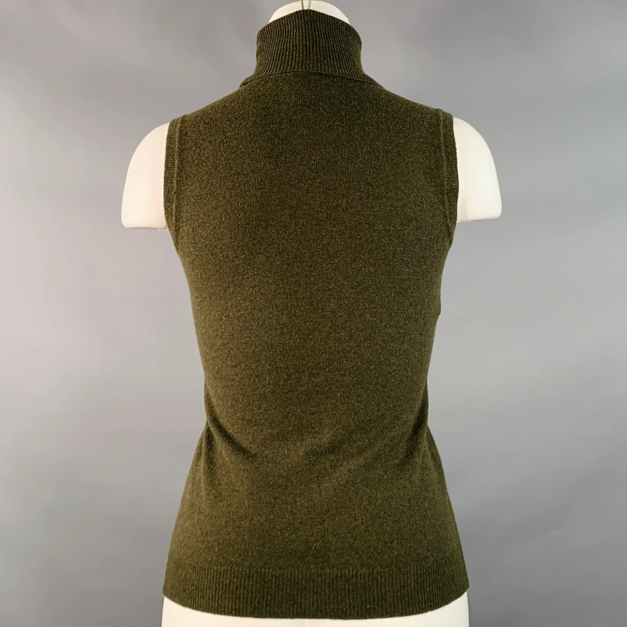 RALPH LAUREN Size S Olive Green Cashmere Sleeveless Turtleneck Casual Top - Image 3