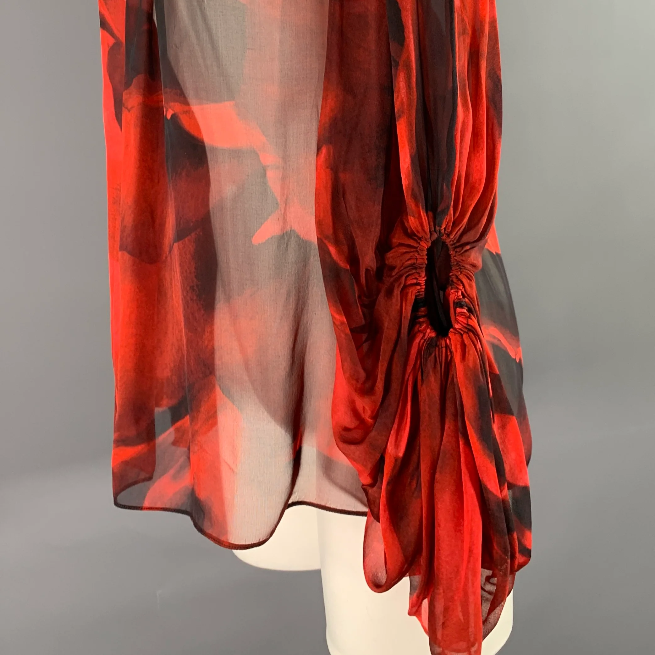 RALPH LAUREN Size S Red Black Abstract Chiffon Blouse - Image 2