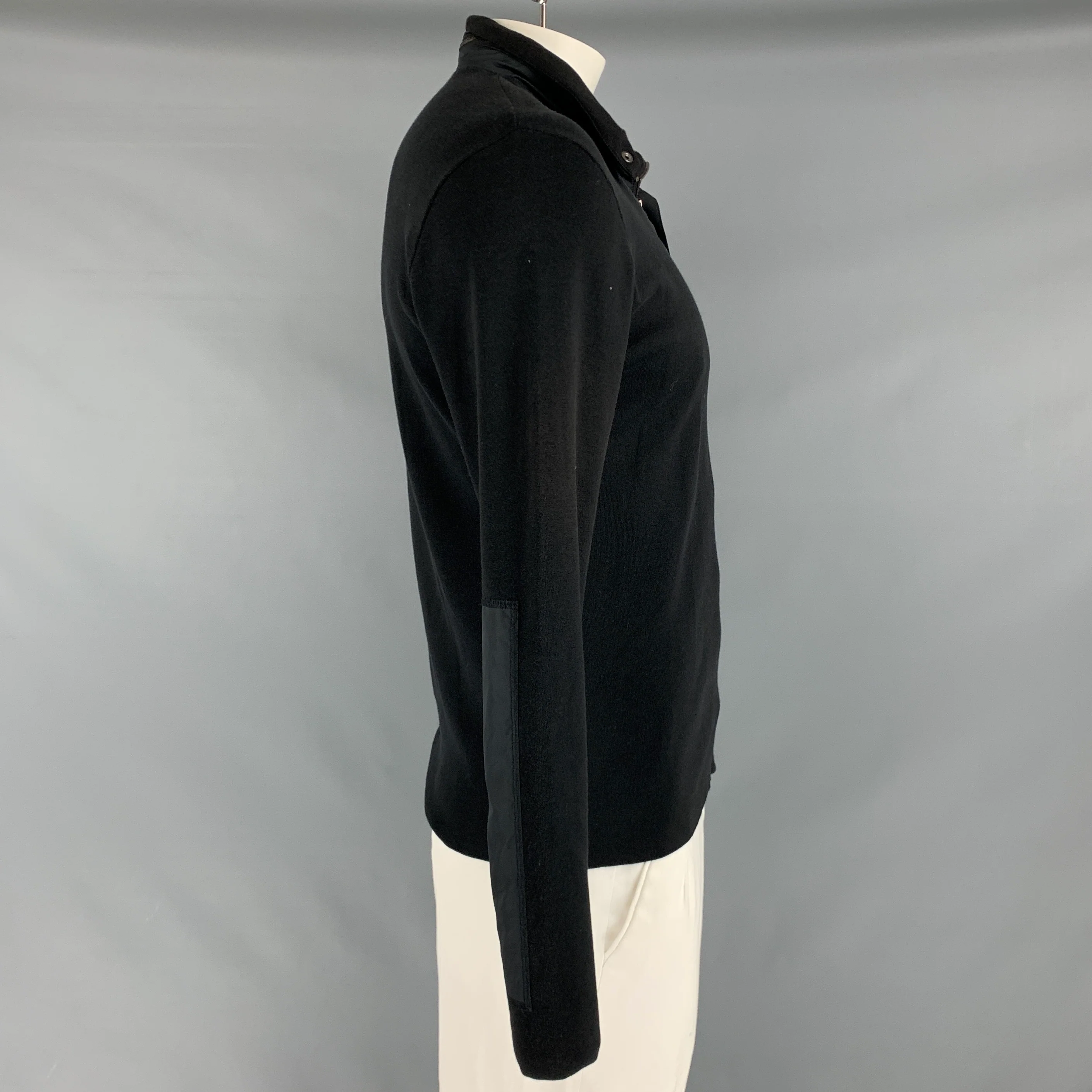 RALPH LAUREN Size XL Black Mixed Fabrics Silk Blend Half Zip Pullover - Image 3