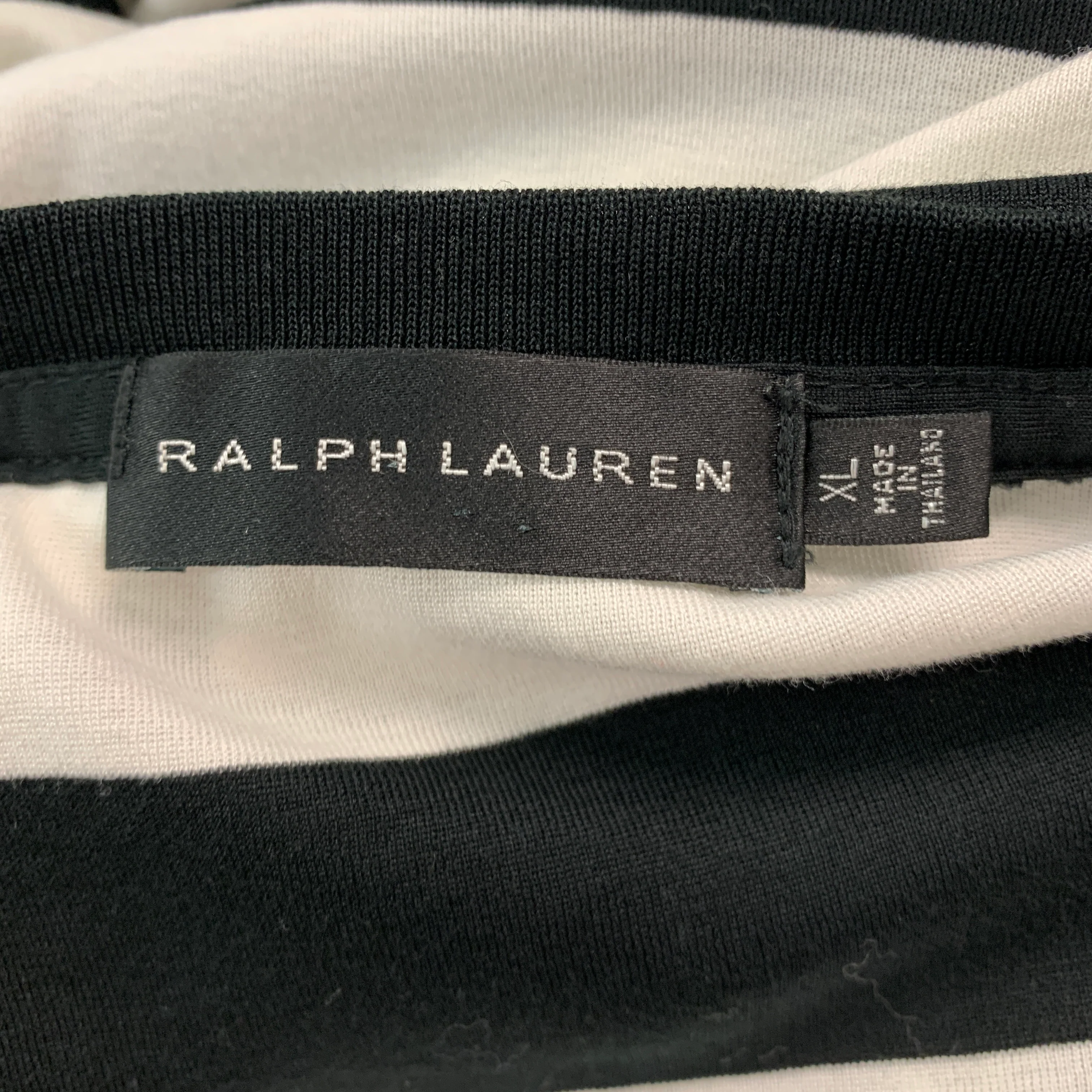 RALPH LAUREN Size XL Black White Stripe Cotton Crew-Neck T-shirt - Image 5