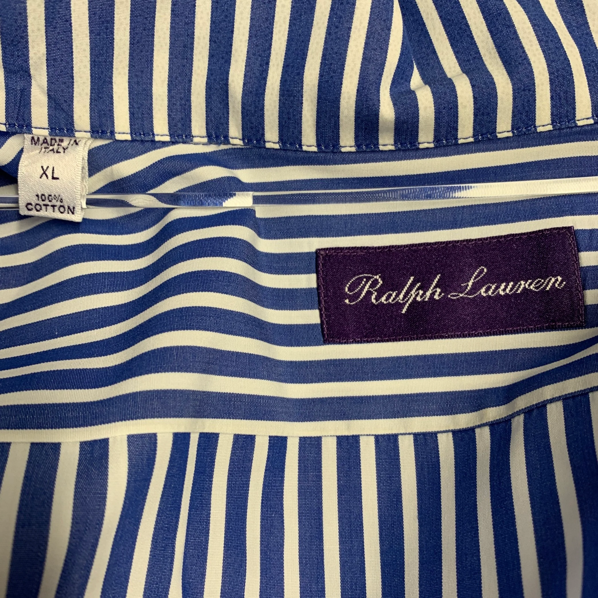 RALPH LAUREN Size XL Blue White Stripe Cotton One Pocket Long Sleeve Shirt - Image 5