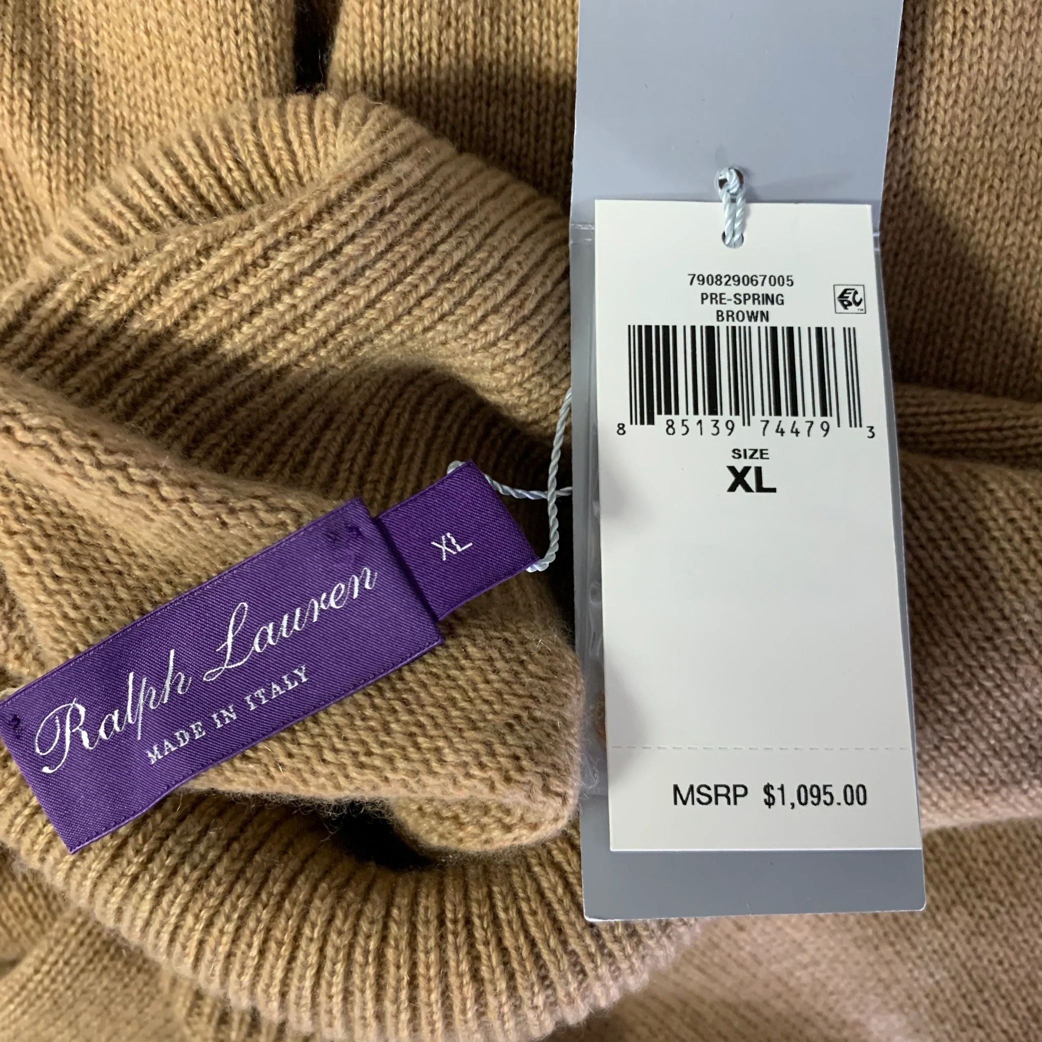 RALPH LAUREN Size XL Camel Knit Cashmere Turtleneck Sweater - Image 5