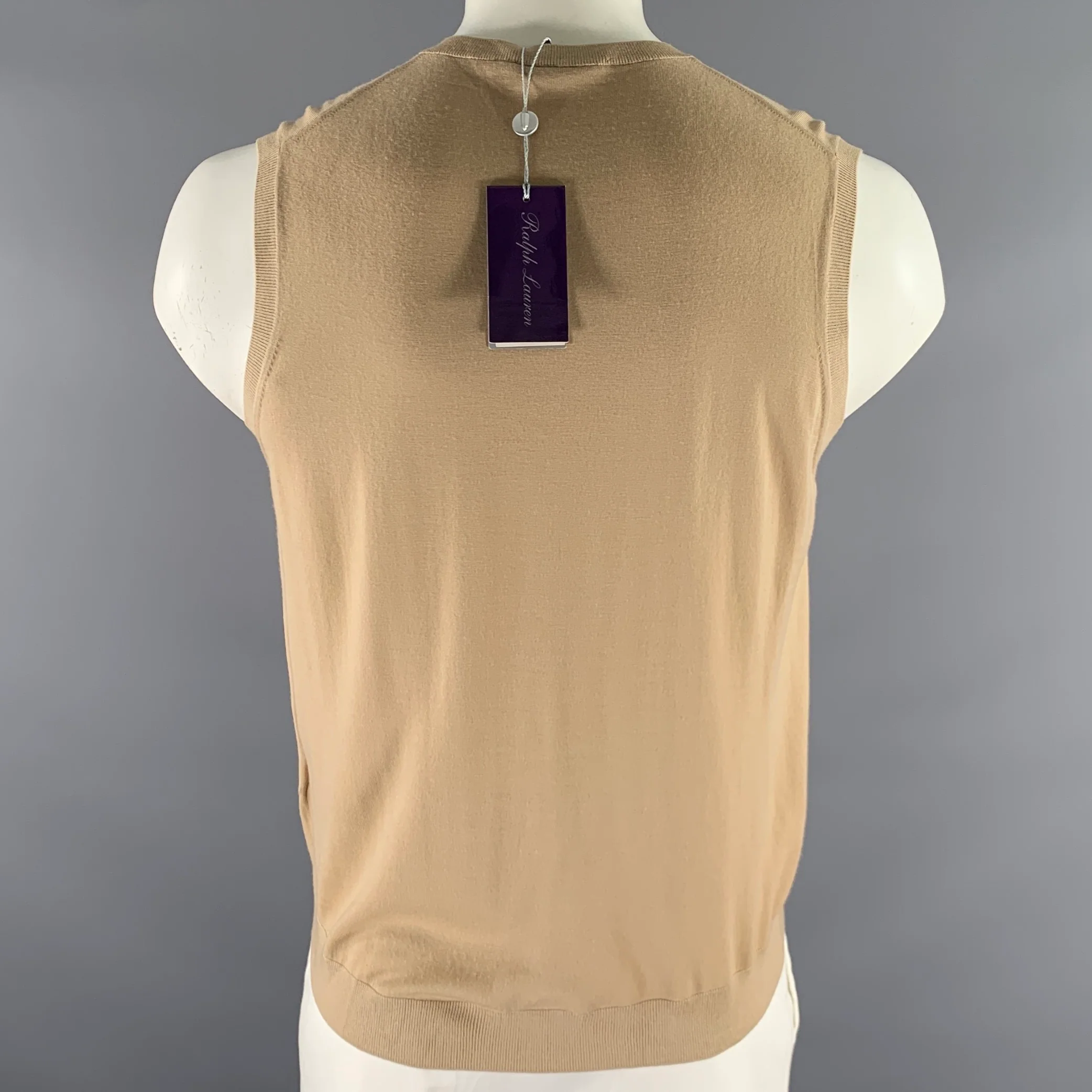 RALPH LAUREN Size XL Camel Knit Wool V-Neck Sweater Vest - Image 3