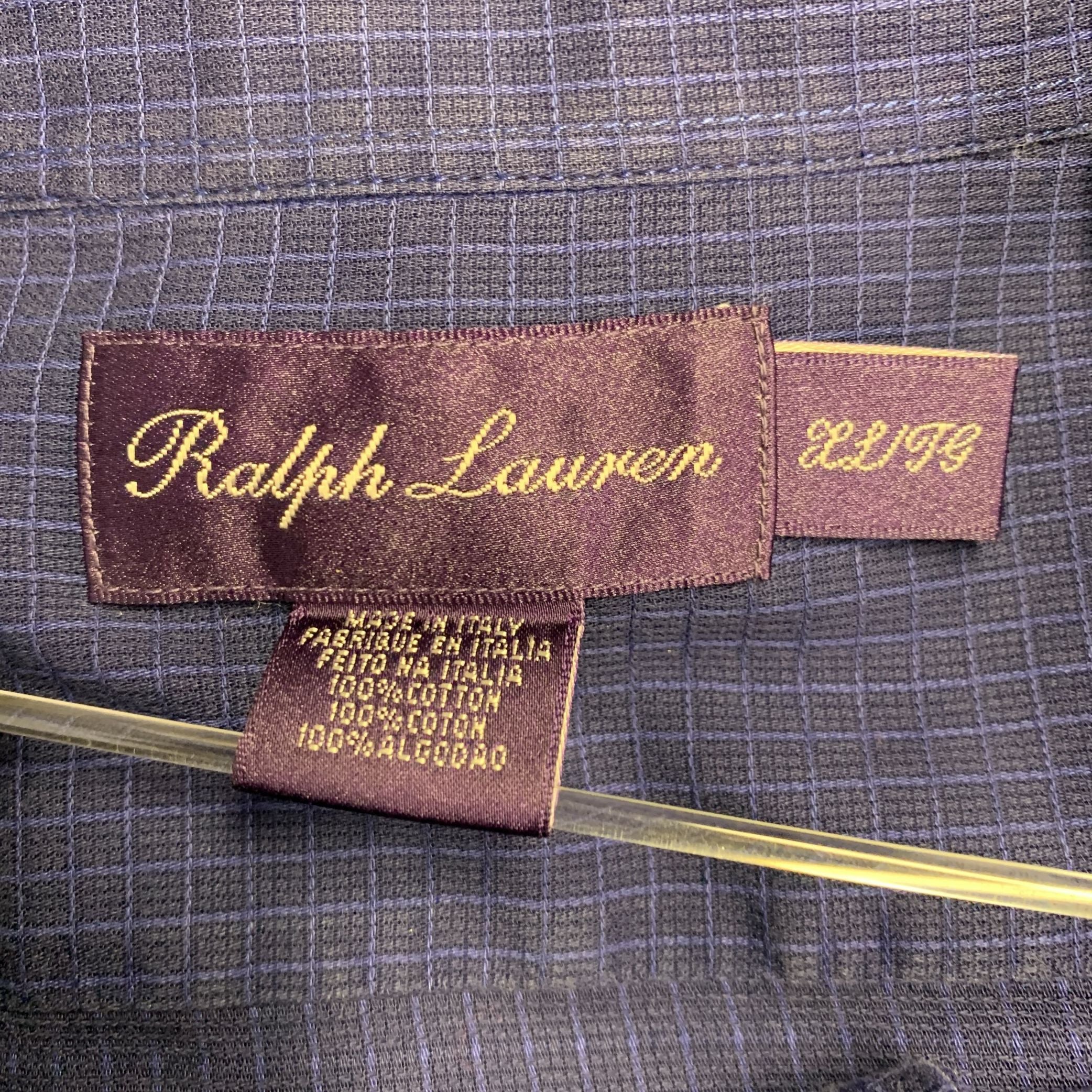 RALPH LAUREN Size XL Navy Blue Checkered Cotton One Pocket Long Sleeve Shirt - Image 5