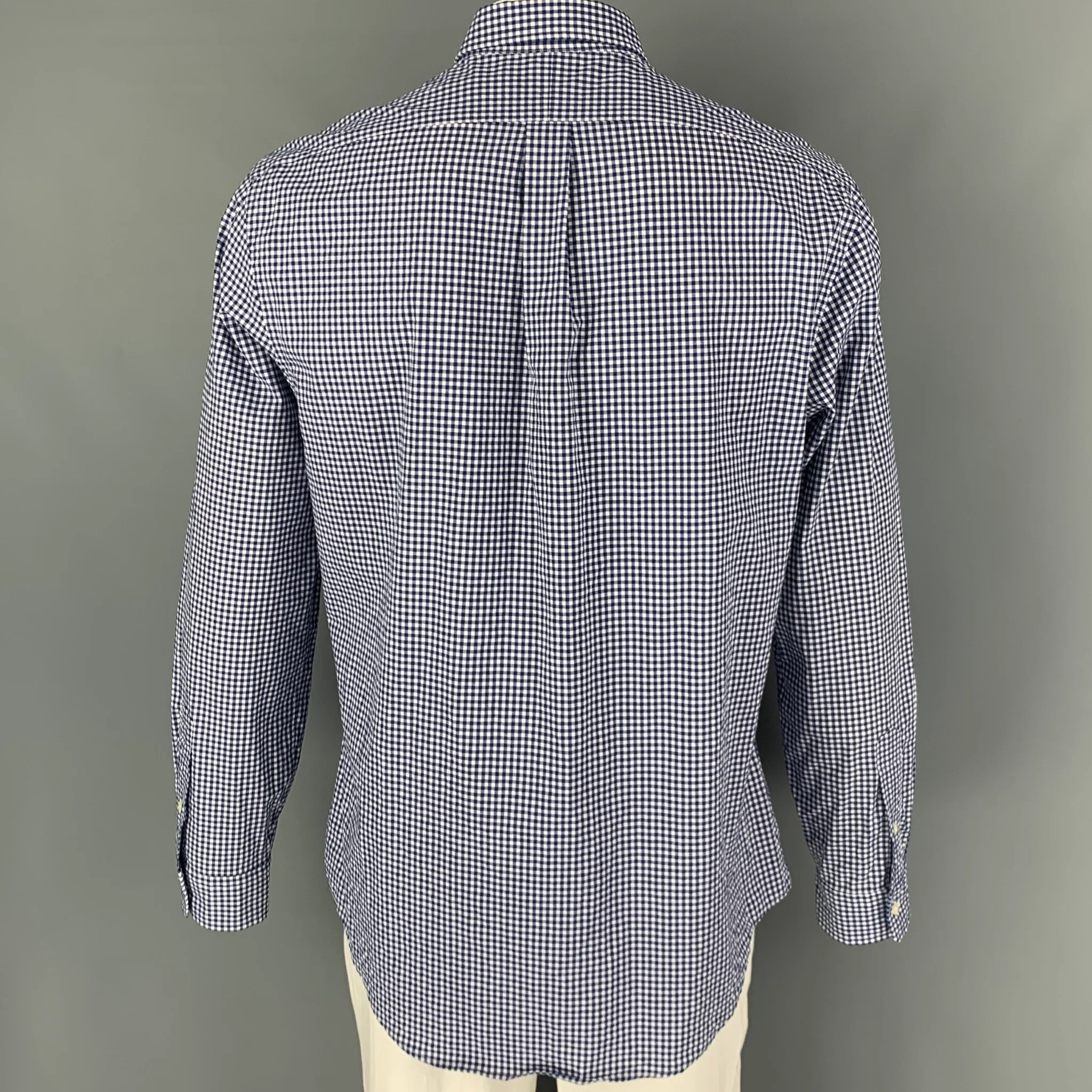 RALPH LAUREN Size XL Navy White Gingham Cotton Long Sleeve Shirt - Image 3