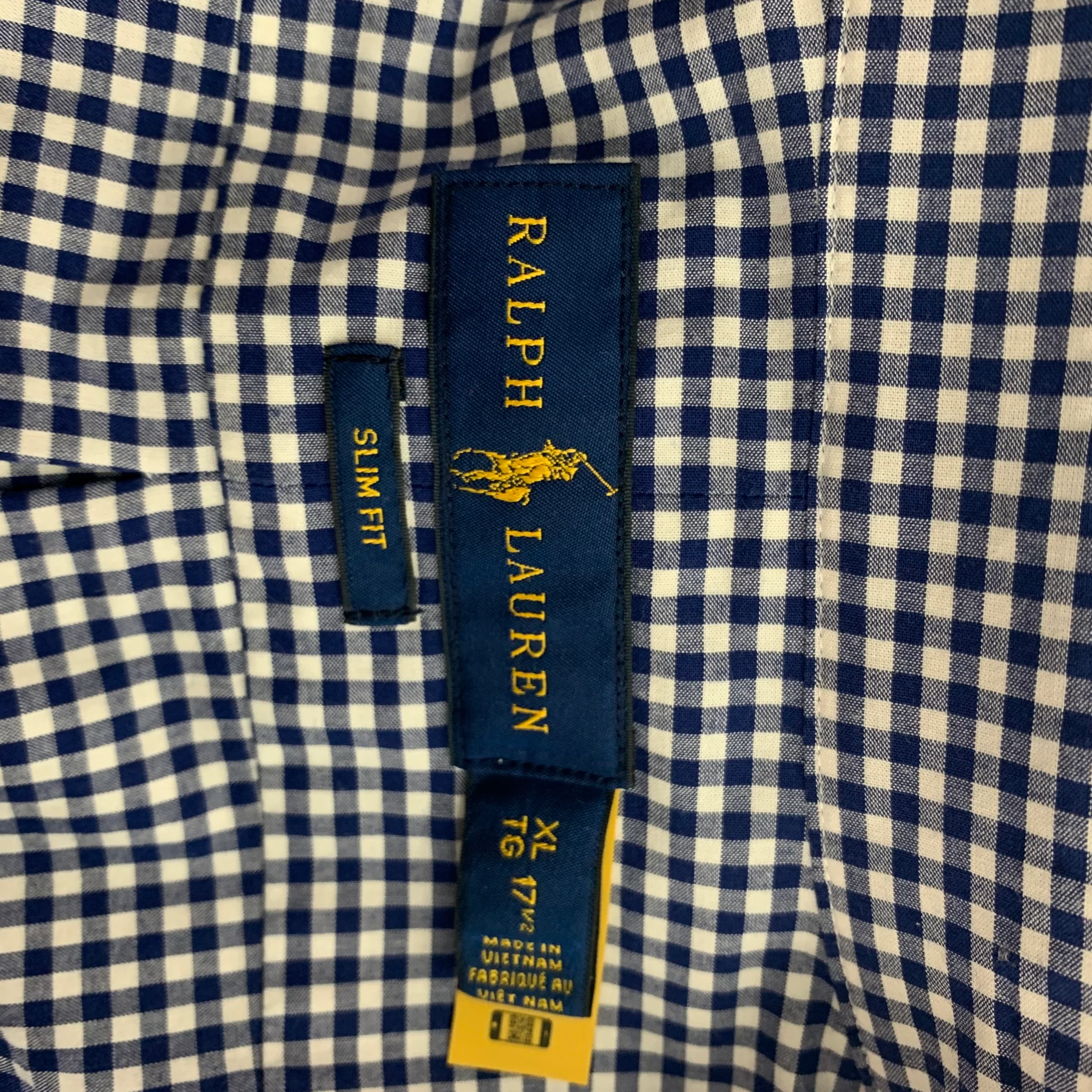 RALPH LAUREN Size XL Navy White Gingham Cotton Long Sleeve Shirt - Image 5